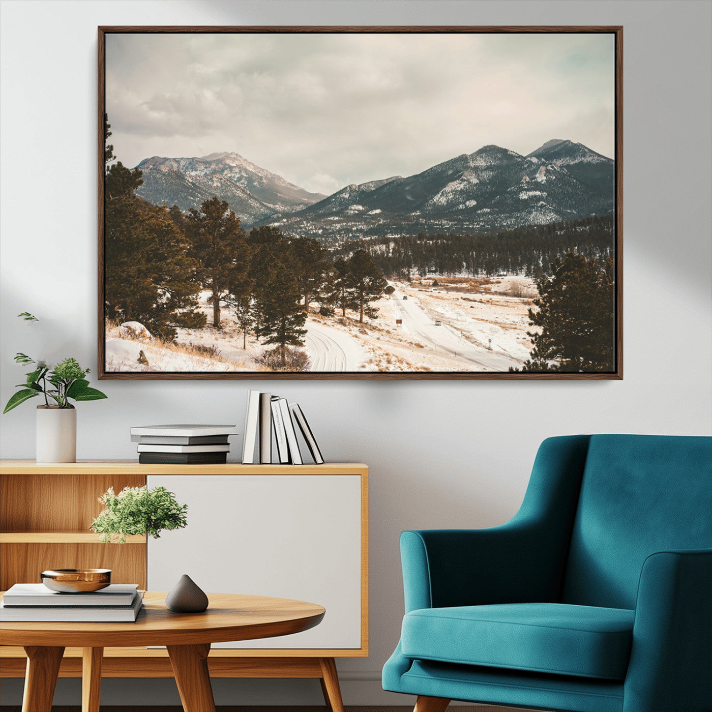 77311749-MGV-CV-36X24-Mountain Landscape Wall Art Canvas Print – Framed Snowy Peaks Alpine Aesthetic Rustic Winter Scene Artwork for Home Office
