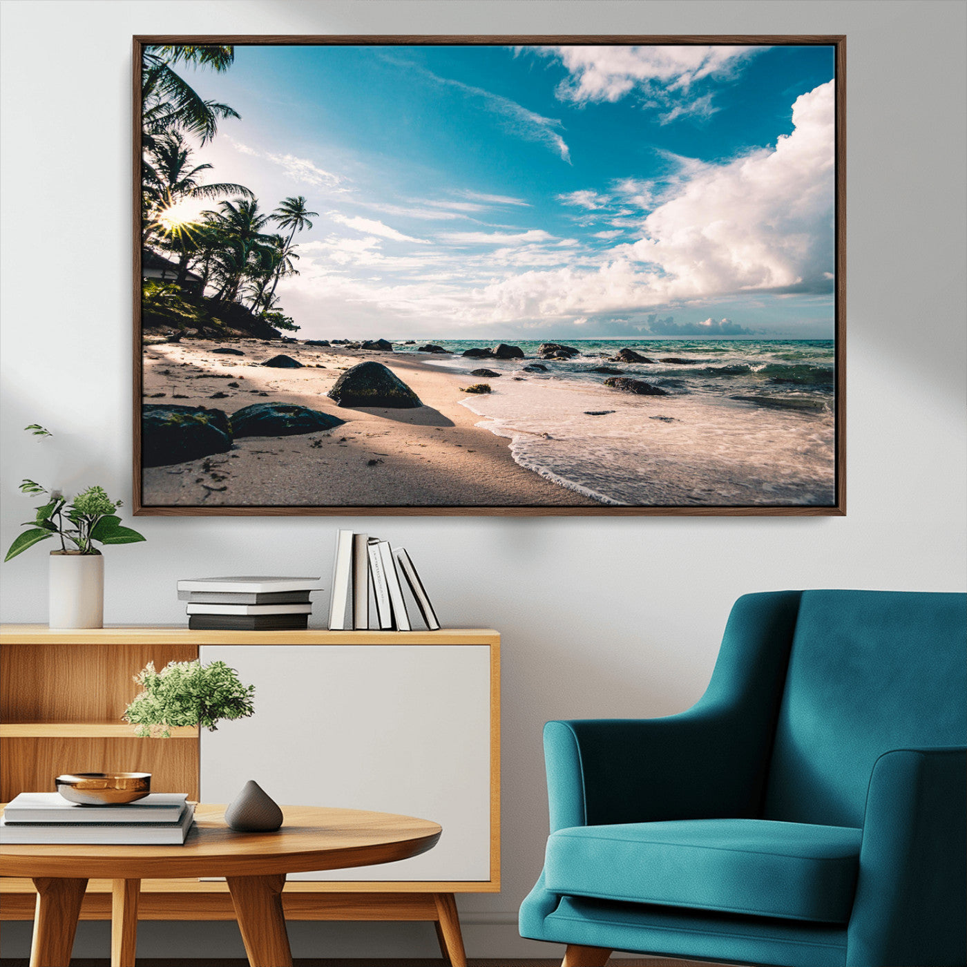 95301406-MGV-CV-36X24-Tropical Beach Wall Art Canvas Print – Framed Ocean Waves Relaxing Seascape Coastal Nature Scene Artwork for Home Office