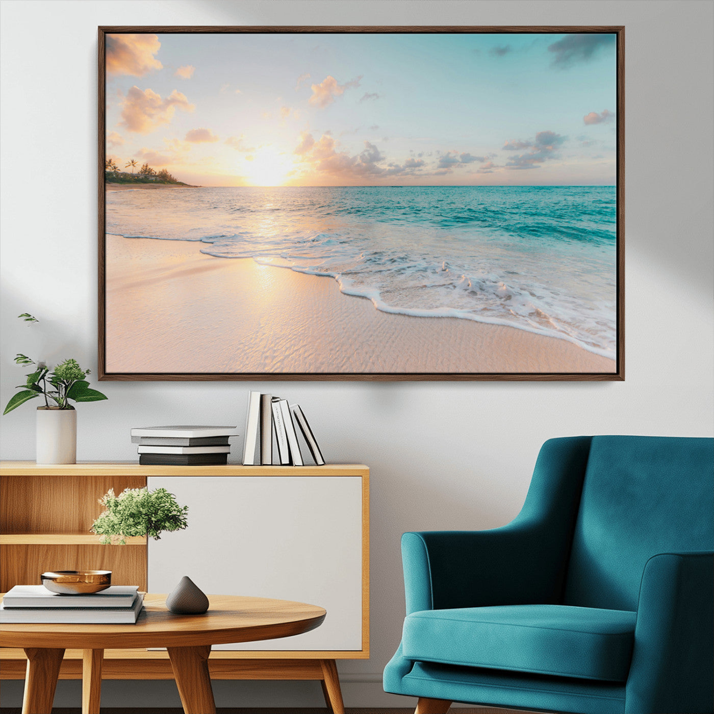 94538225-MGV-CV-36X24-Beach Sunset Wall Art Canvas Print – Framed Ocean Waves Summer Escape Coastal Nature Scene Artwork for Home Office