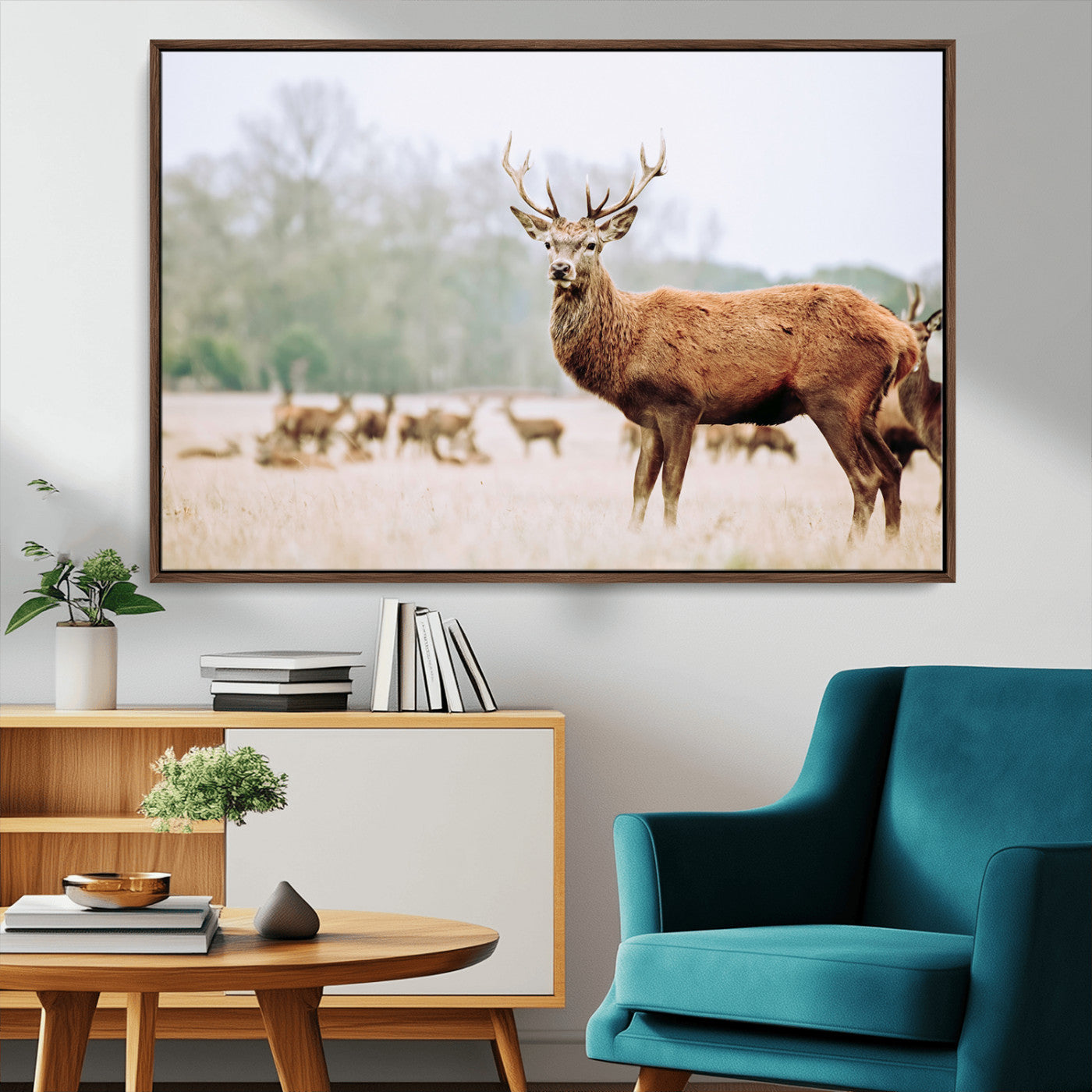53240224-MGV-CV-36X24-Rustic Deer Wall Art Canvas Print – Forest Woodland Stag Nordic Animal Scenic Nature Artwork for Home, Cabin