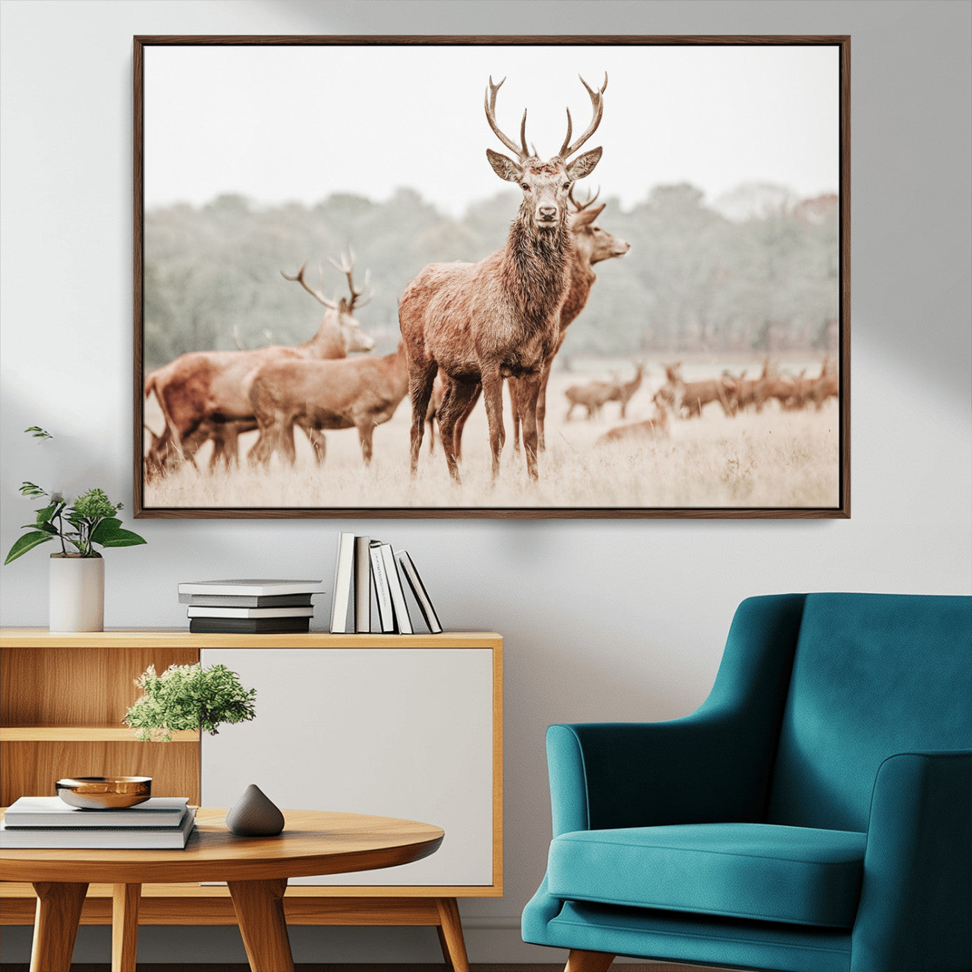 17659786-MGV-CV-36X24-Rustic Nature Wall Art Canvas Print – Stag Woodland Framed Wildlife Art Picture Print Perfect Lodge Decor
