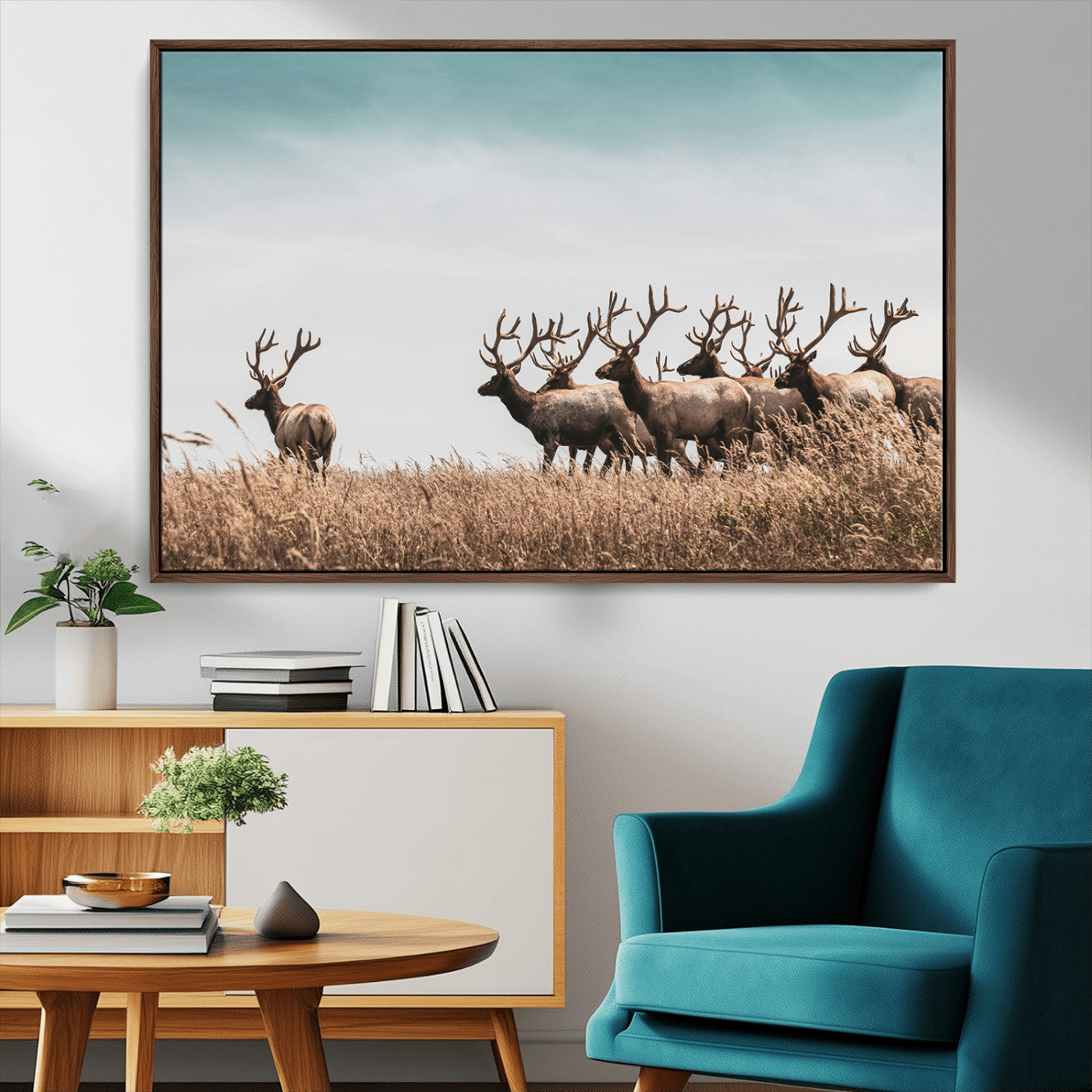 81594705-MGV-CV-36X24-Elk Herd Wall Art Canvas Print – Framed Wildlife Photography Rustic Nature Scene Artwork for Home, Office, Living Room