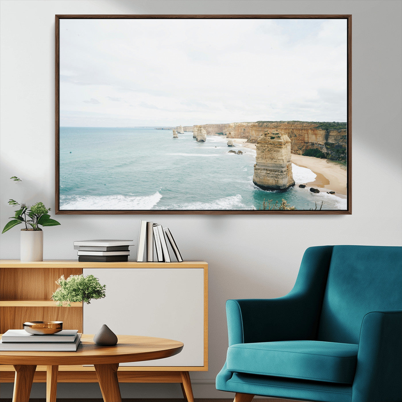 70095633-MGV-CV-36X24-Twelve Apostles Wall Art Canvas Print – Framed Coastal Cliffs Rugged Rock Formations Artwork for Home Office