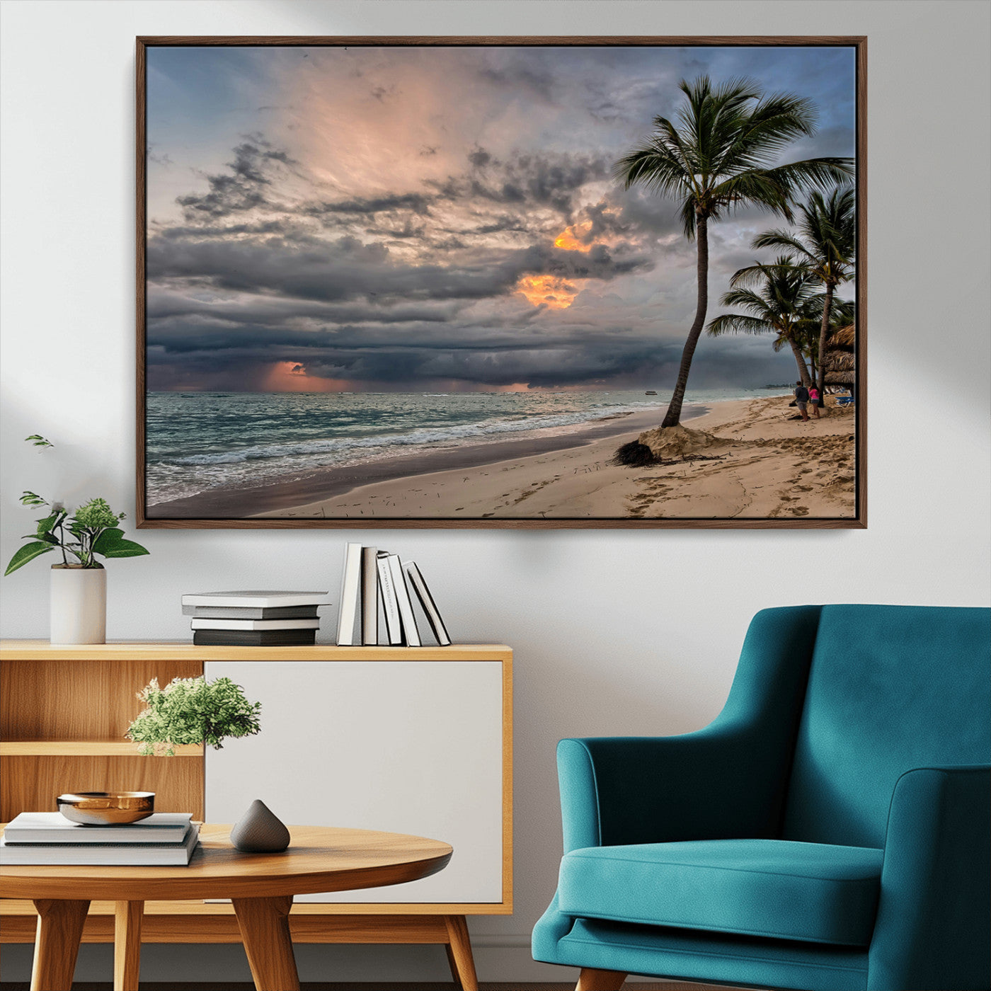 62574547-MGV-CV-36X24-Tropical Storm Wall Art Canvas Print – Framed Moody Beach Dramatic Sky Tropical Coastal Landscape Artwork for Home, Office