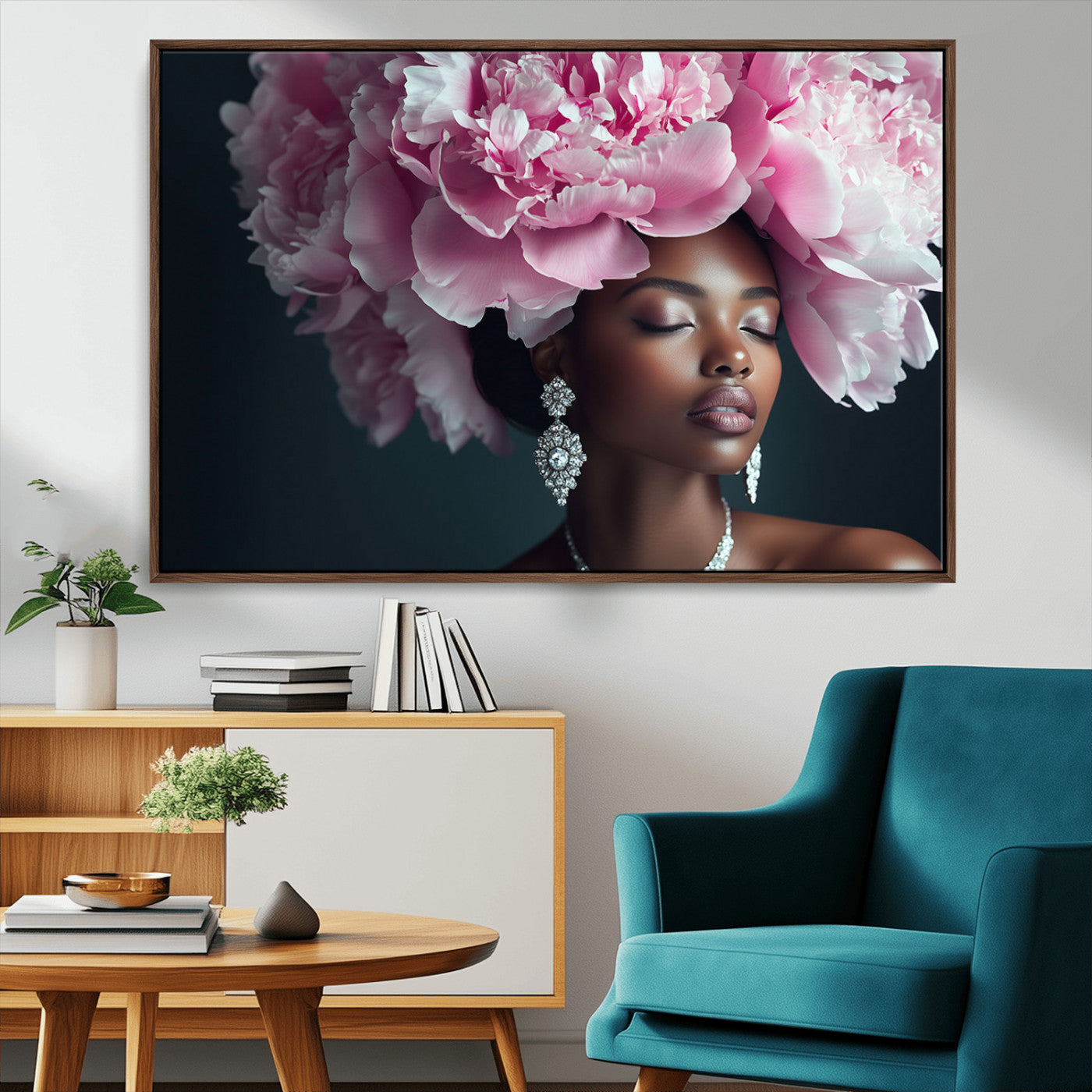 -Black Beauty Petal Crown Wall Art Canvas Print – Floral Petal Headpiece Elegant Design, Petal Inspired Artwork for Home, Office