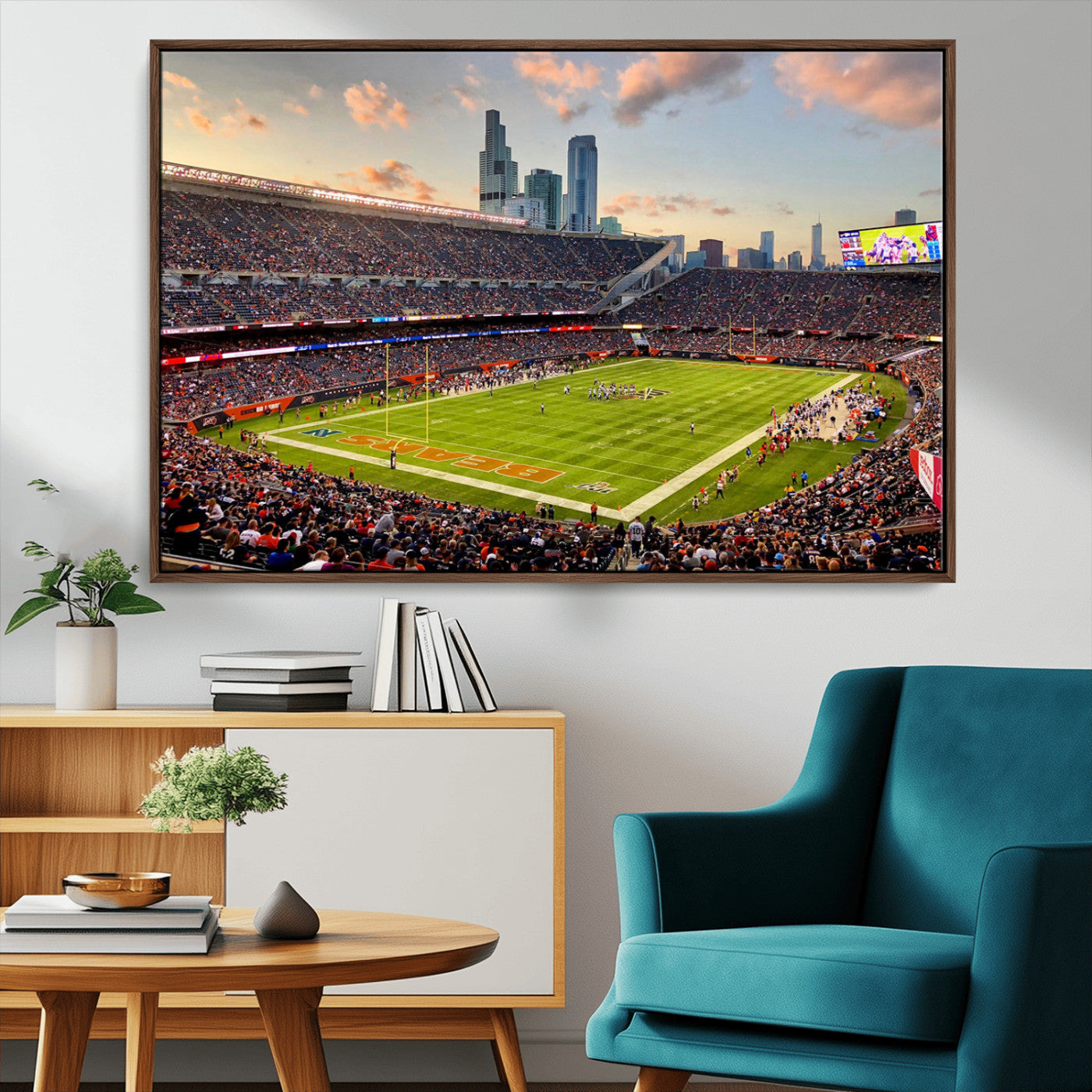 55377093-MGV-CV-36X24-Chicago Bears Soldiers Field Wall Art Canvas Print – Framed Football Stadium Artwork for Home, Office, Living Room