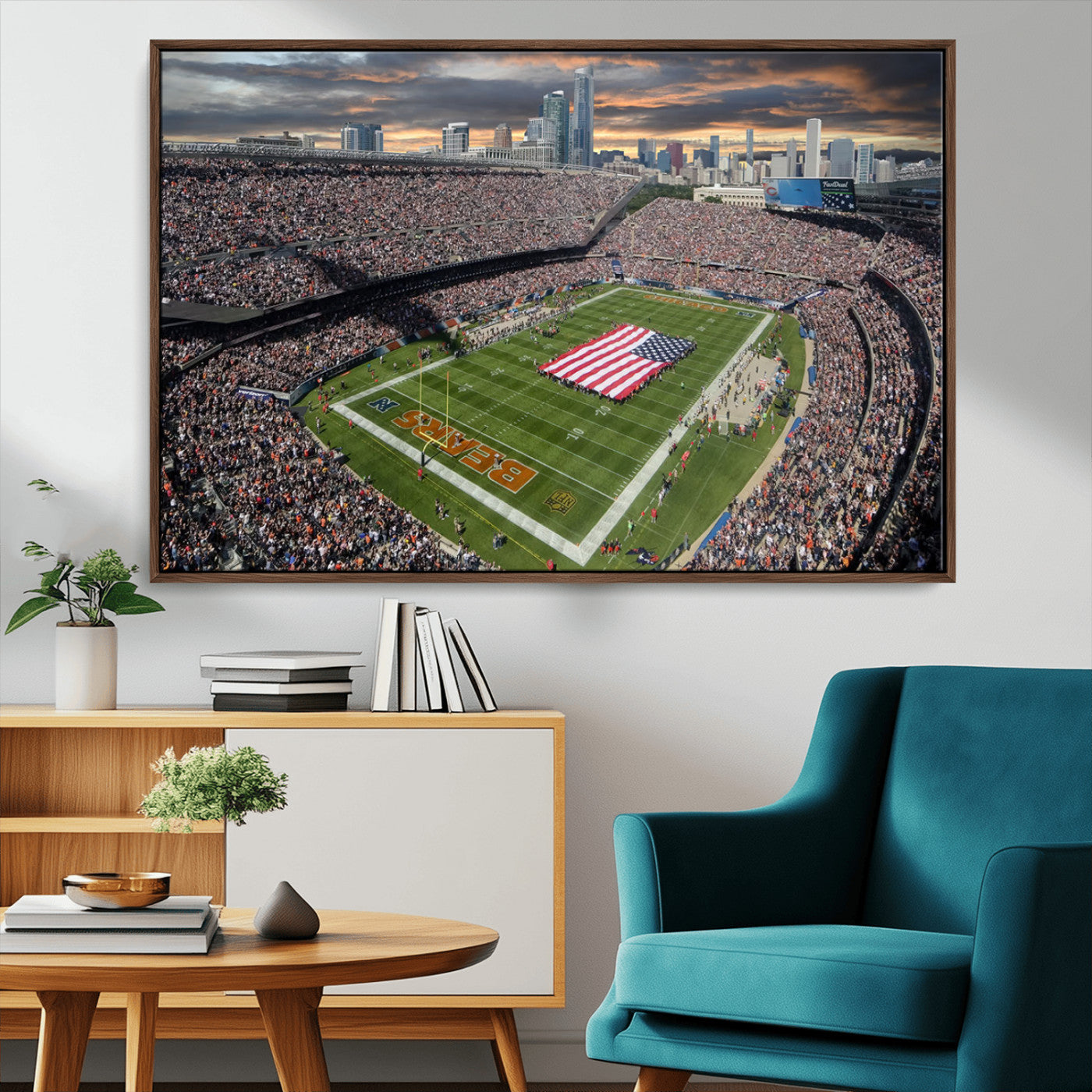 -Chicago Bears Soldiers Field Wall Art Canvas Print – Framed Football Stadium Artwork for Home, Office, Living Room