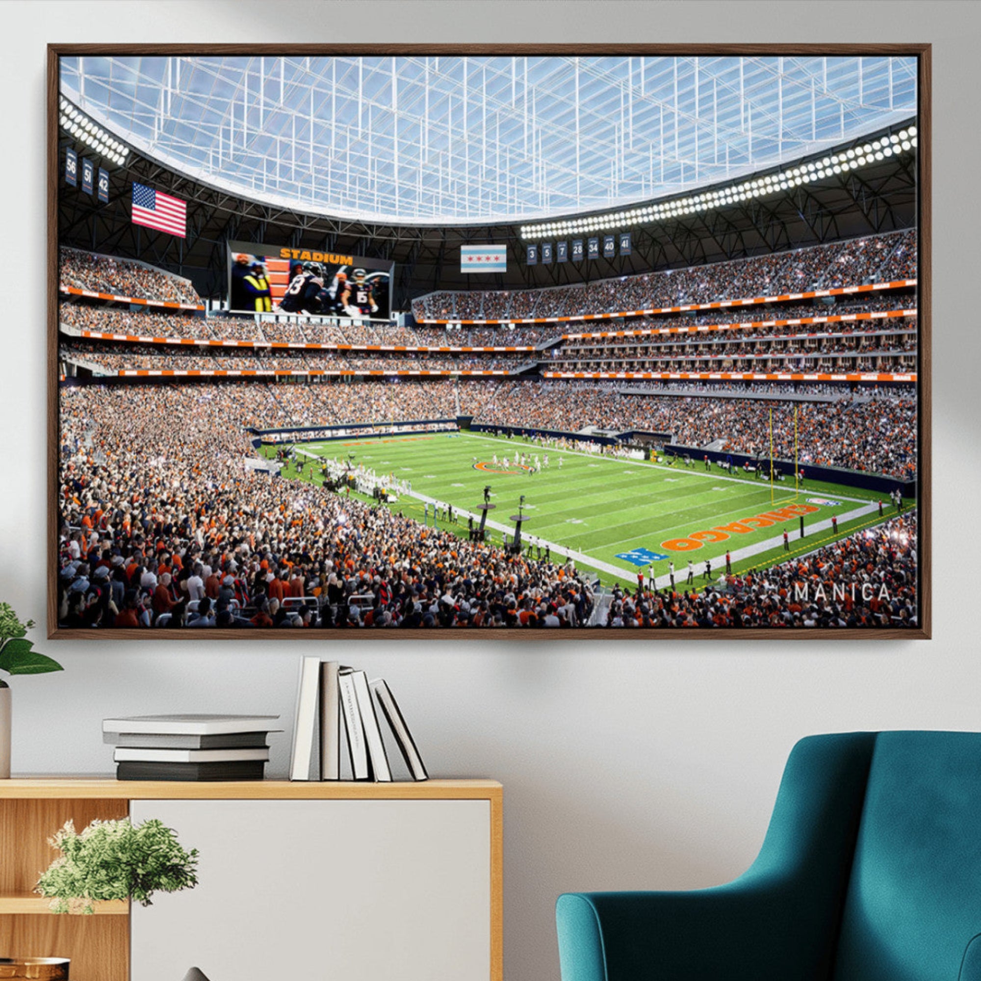32530647-MGV-CV-36X24-Chicago Bears Soldiers Field Wall Art Canvas Print – Framed Football Stadium Artwork for Home, Office, Living Room