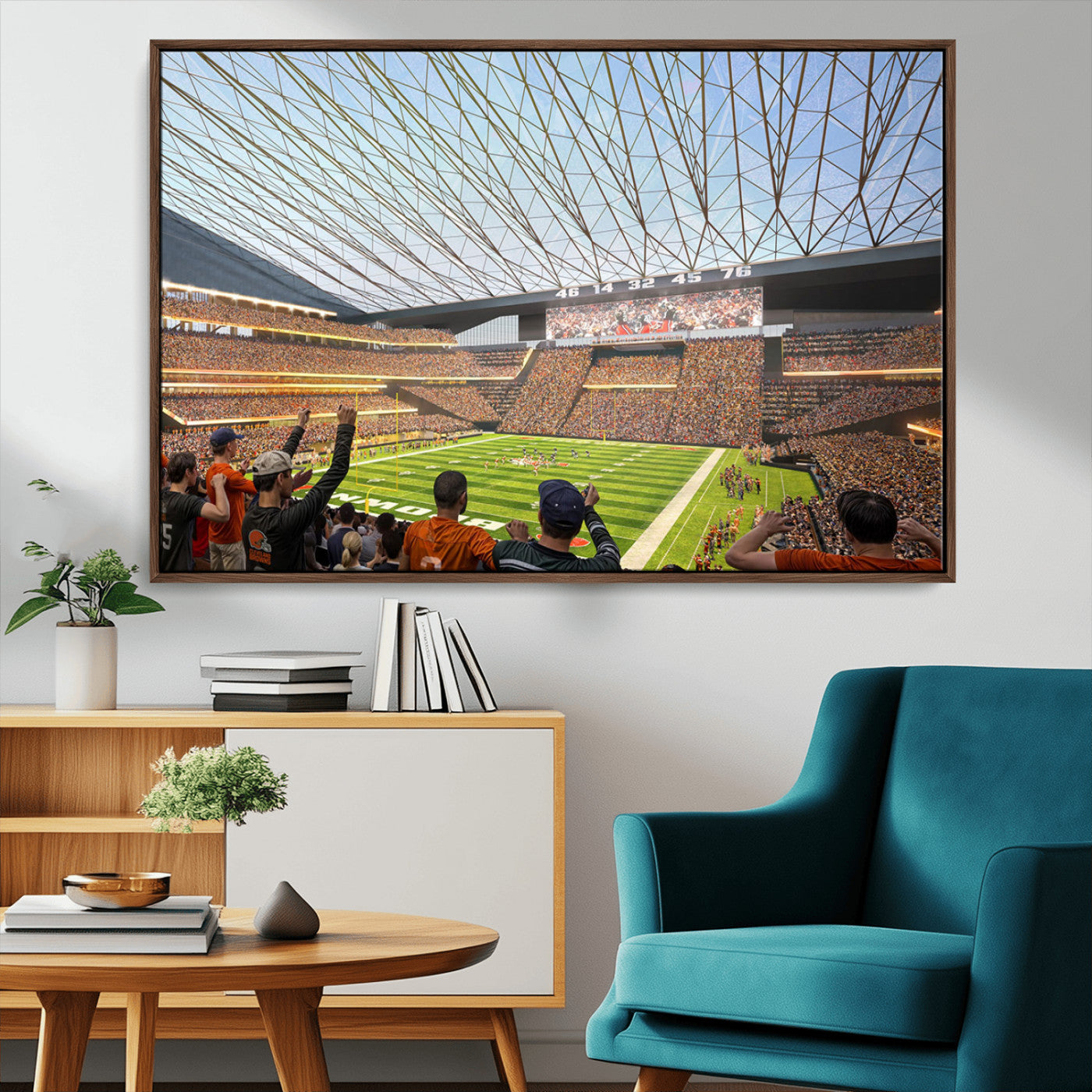 81960112-MGV-CV-36X24-Cleveland Browns Stadium Wall Art Canvas Print – Framed NFL Football Arena Artwork for Home, Office, Living Room