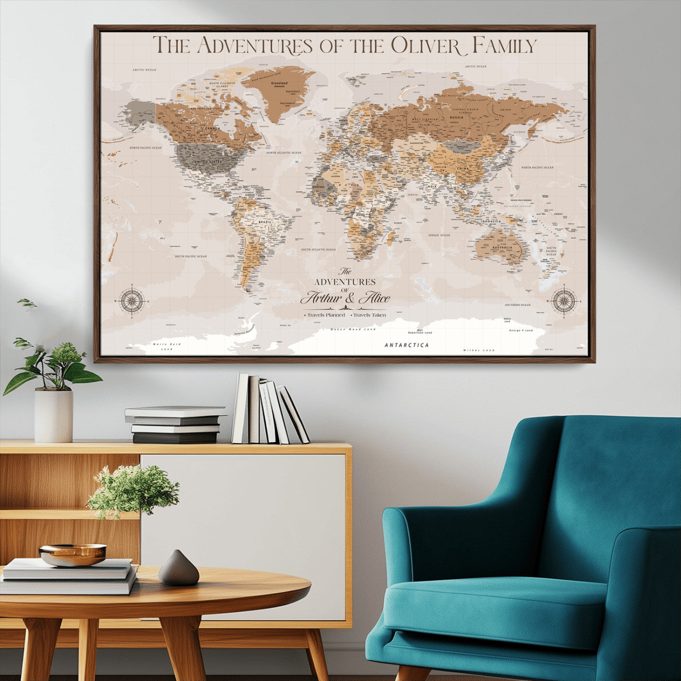 -Personalized Push Pin World Map Canvas – Custom Framed Travel Tracker Wall Art, Large Adventure Map with Pins for Home, Office