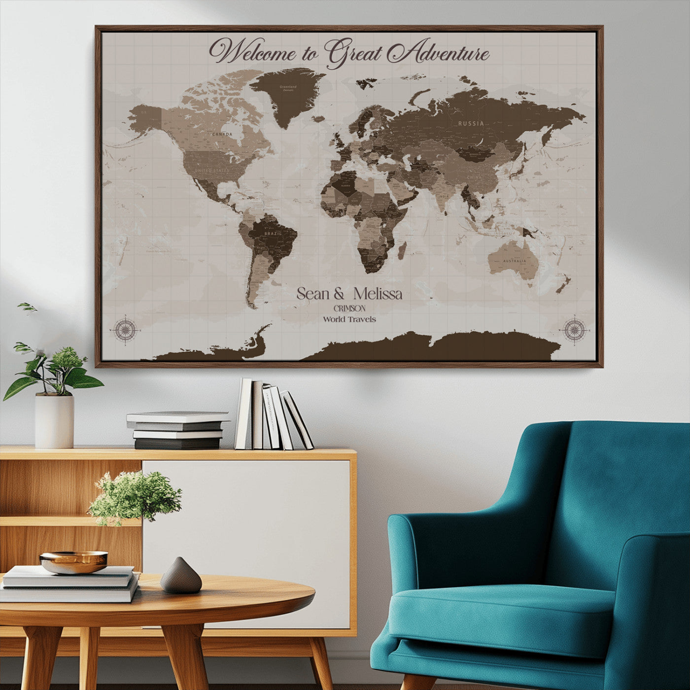 Rehber01-MGV-CV-36X24-Custom Push Pin World Map Wall Art Canvas Print – Personalized Travel Tracker with Pins Framed Large for home, office