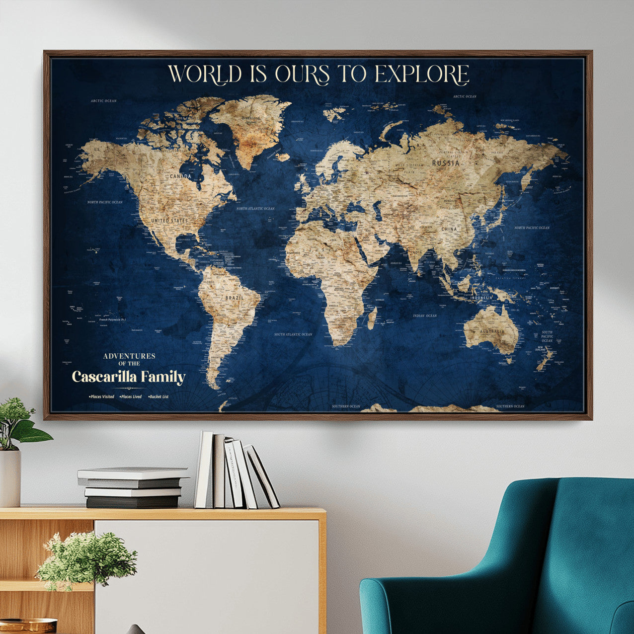 54782997-MGV-FC-36X24 - Personalized Push Pin World Map Canvas Print – Custom Travel Tracker Wall Art, Large World Map Decor for Home, Office