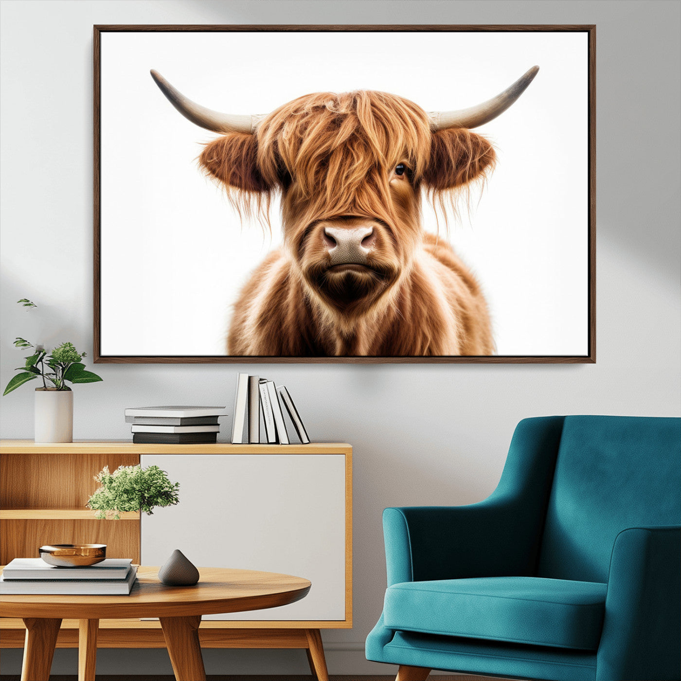 -Scottish Highland Cow Canvas Print, Framed Highland Cow Canvas Home Decor