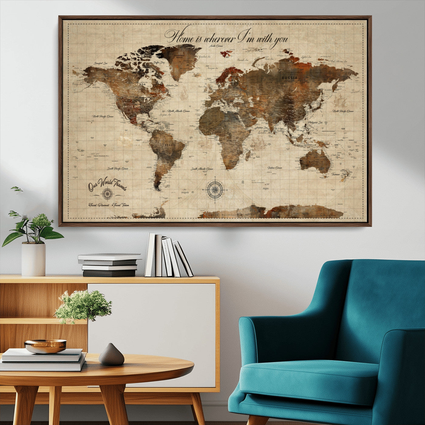 Rehber01-MGV-CV-36X24-Personalized World Map Print, Customizable Push Pin Framed World Map Print on Canvas - Custom Quote