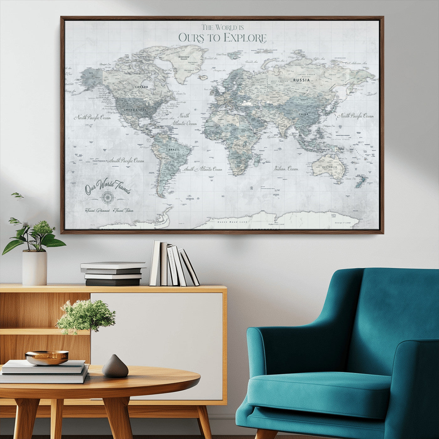 Rehber01-MGV-CV-36X24-Personalized Push Pin World Map Canvas Print – Custom Framed Travel Tracker Wall Art Large Map Artwork for Home, Office