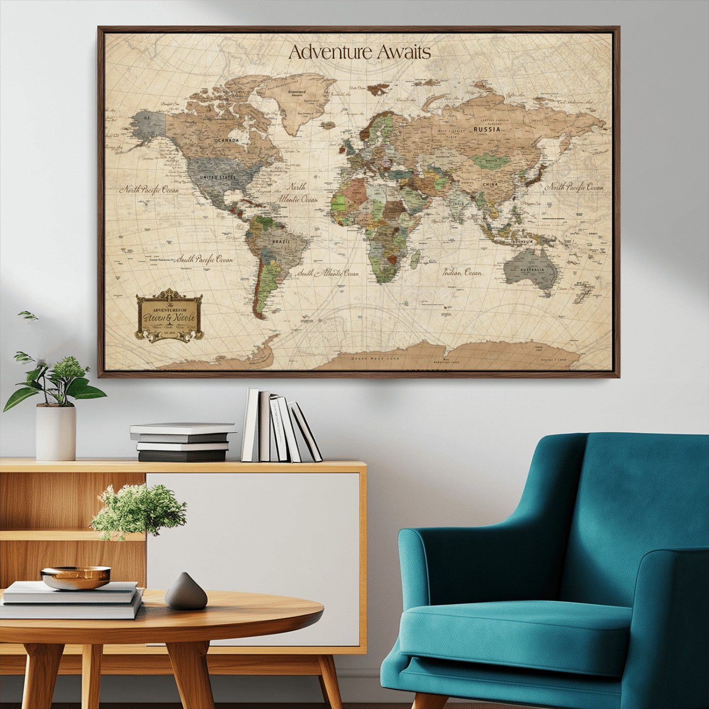 33020399-MGV-CV-36X24-Personalized World Map Canvas Print – Custom Push Pin Travel Tracker Map Anniversary Gift for Couples for Home, Office