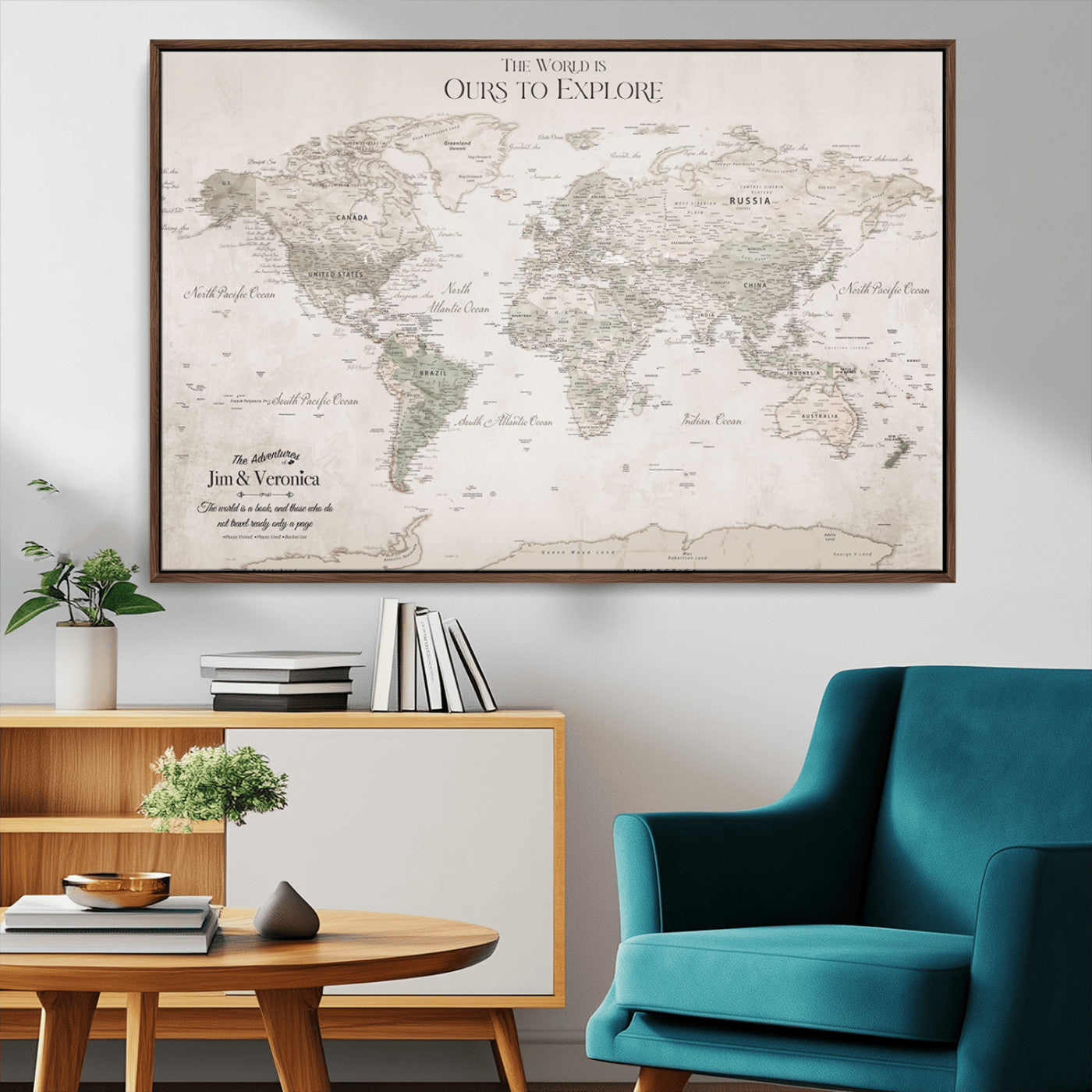 -Personalized Push Pin World Map Wall Art Canvas Print – Custom Framed Travel Tracker Gift for Couples or Family for home, office