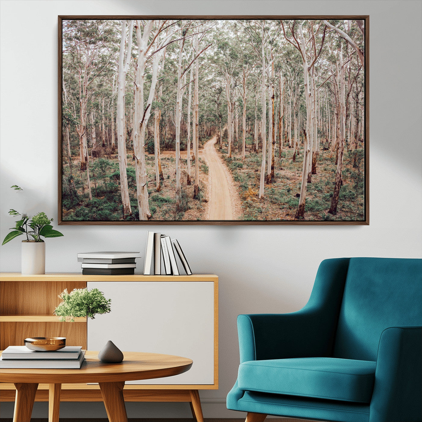 24760563-MGV-FC-36X24_Walnut-Forest Dirt Road Canvas Wall Art Print, Scenic Woodland Pathway, Tall Trees Nature Canvas for Living Room or Office 1 Panel Wrapped Canvas