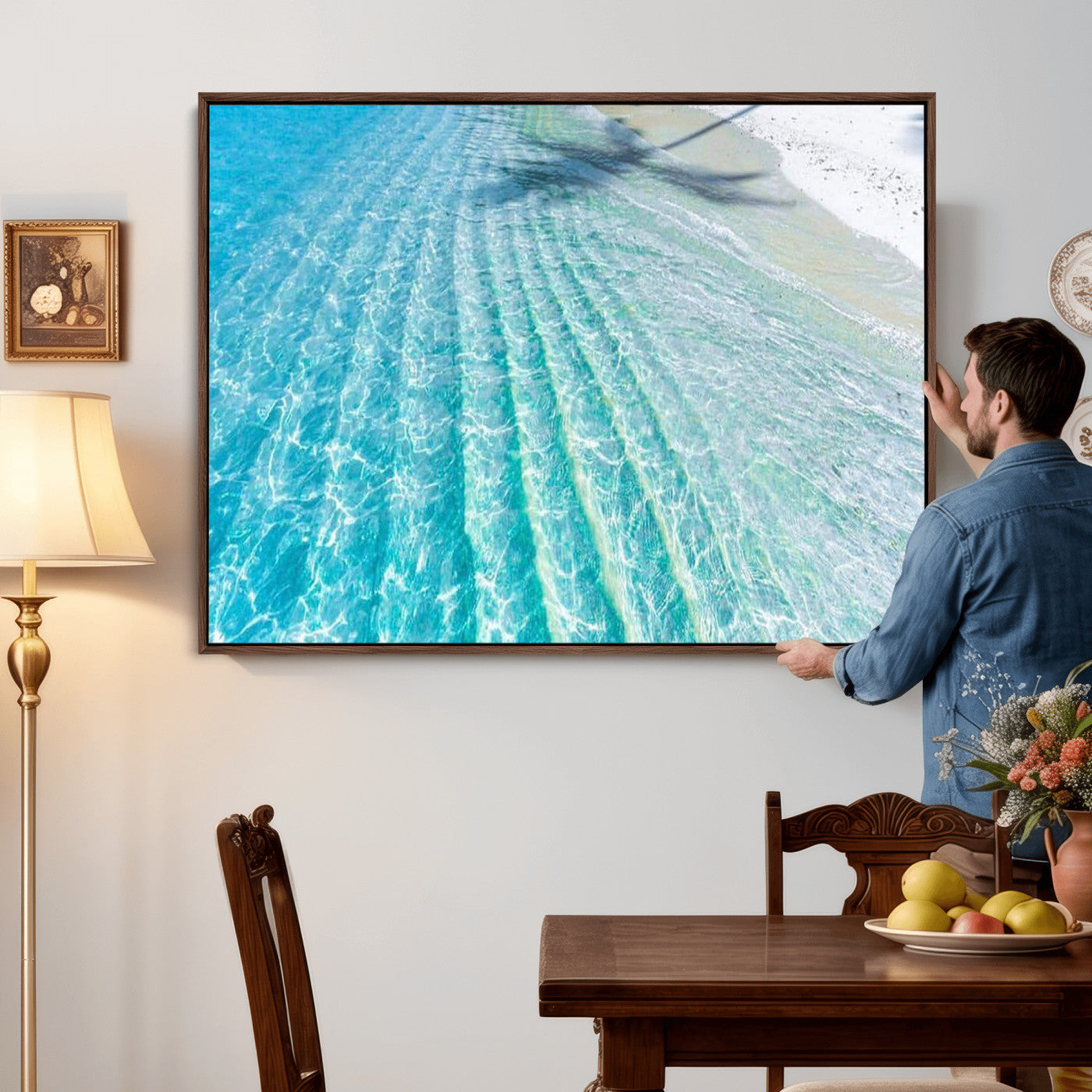 46233906-MGV-CV-36X24 - Serene Clear Blue Ocean Water Canvas Wall Art – Soft White Sand Shore Coastal Print for Home Decor, Relaxation, and Tranquil Vibes