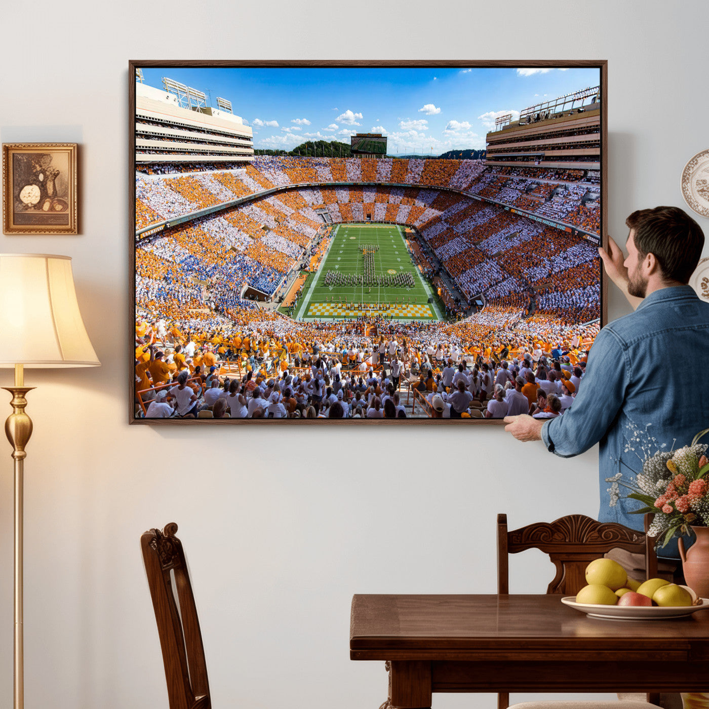 77097951-MGV-CV-36X24 - Tennessee Neyland Stadium Wall Art – Checkerboard Game Day Panoramic Canvas Print, College Football Decor for Home, Office, or Man Cave