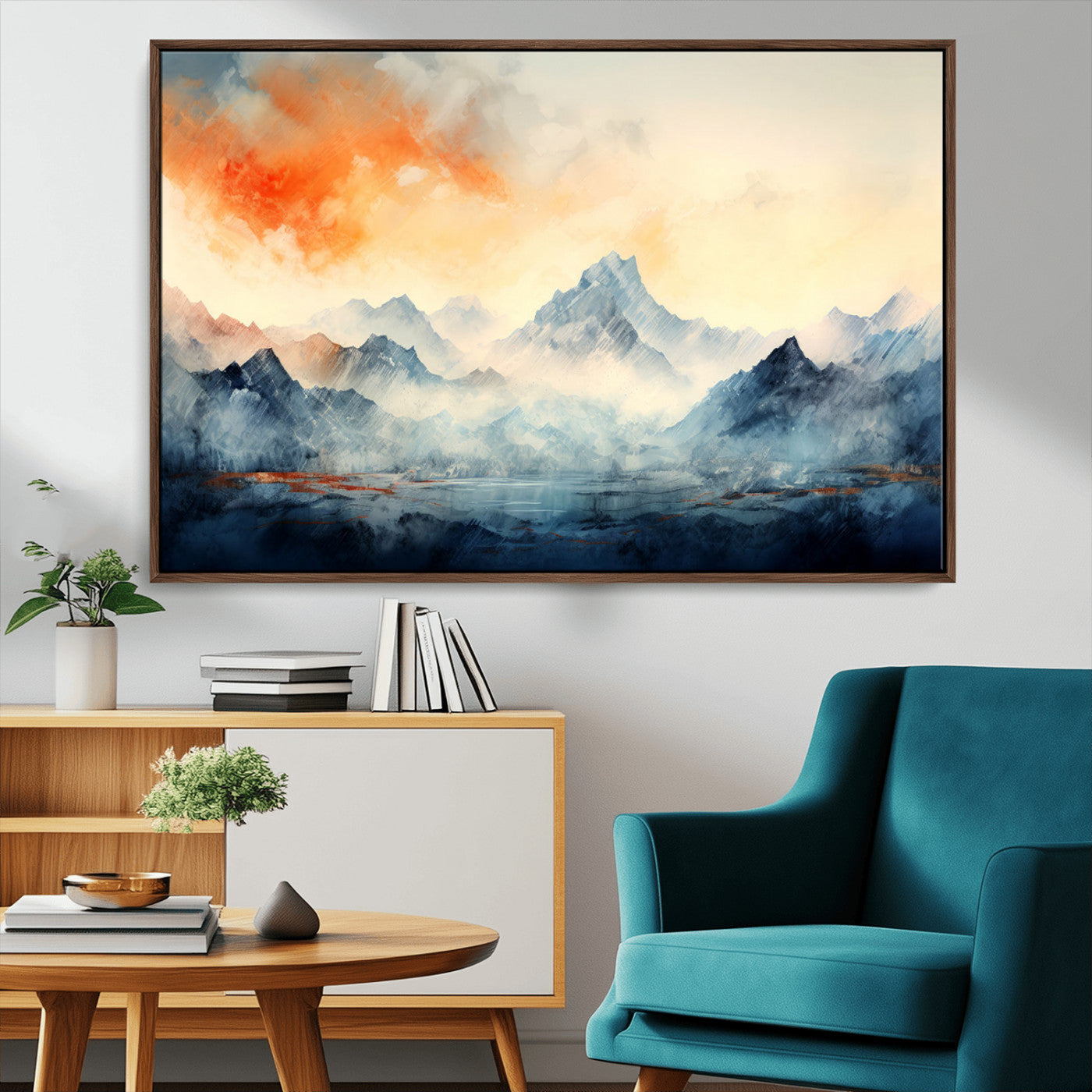 WRM1005-MGV-CV-36X24-Warm Clouds Abstract Mountain Wall Art Canvas Print
