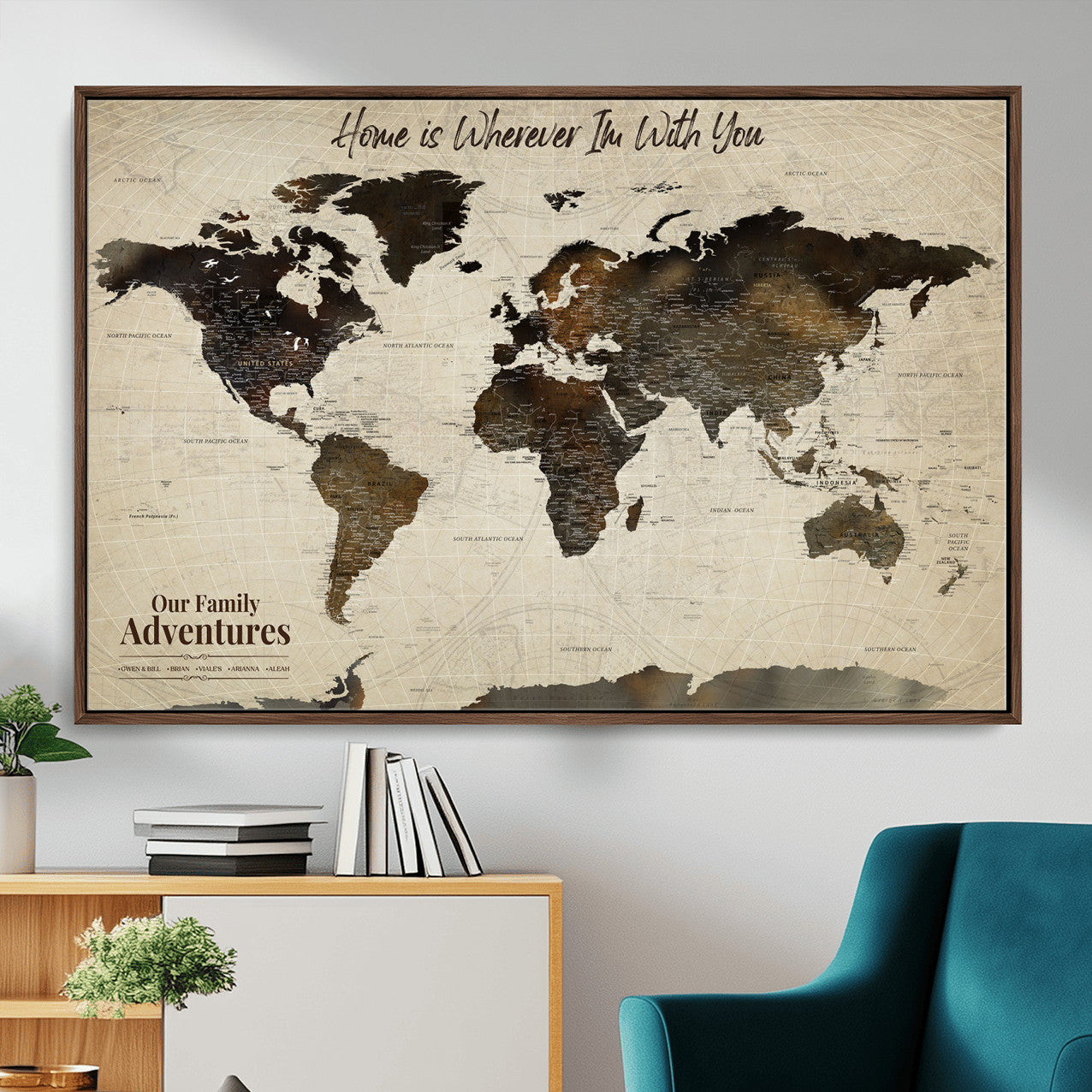 57979837-MGV-FC-36X24 - Personalized Push Pin World Map Canvas Print – Custom Framed Travel Tracker Wall Art Large Map Artwork for Home, Office