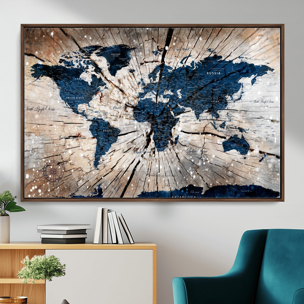 99001695-MGV-FC-36X24 - World Map Wall Art Canvas Print, Modern Decorative Framed Map Artwork Prints for Living Room, Office, Bedroom Wall Decor