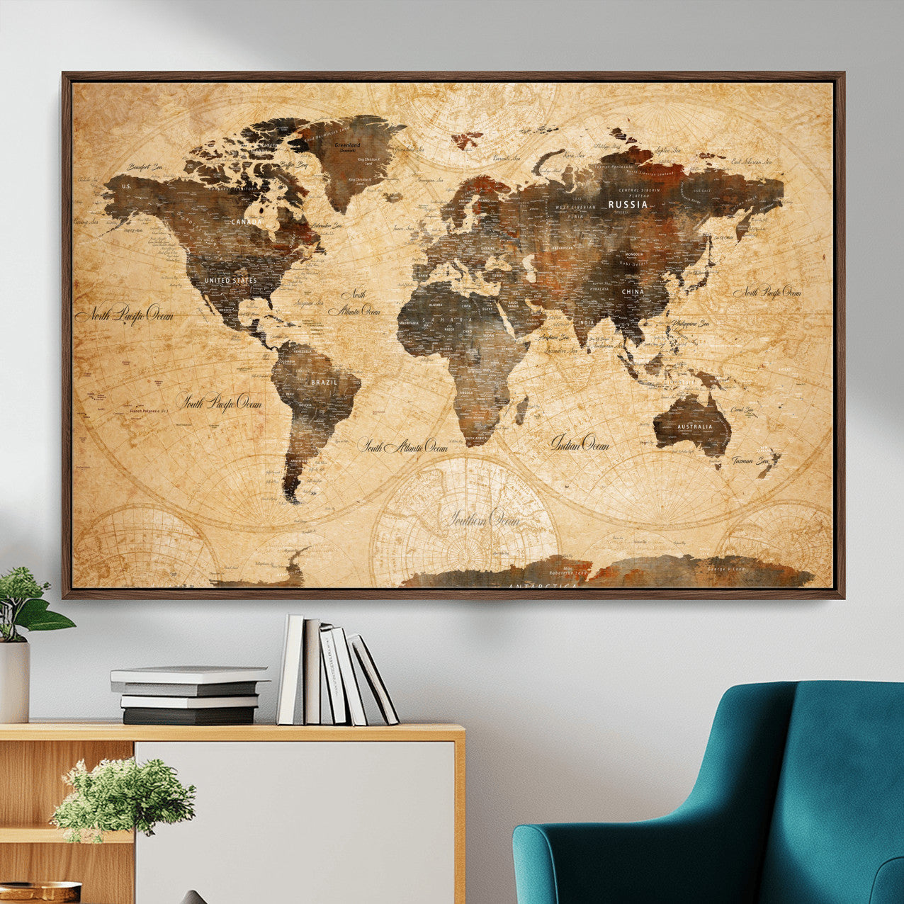 14542905-MGV-FC-36X24 - Push Pin World Map Canvas Print – Travel Tracker Wall Art for Couples, Perfect Anniversary Gift for Home or Office Decor