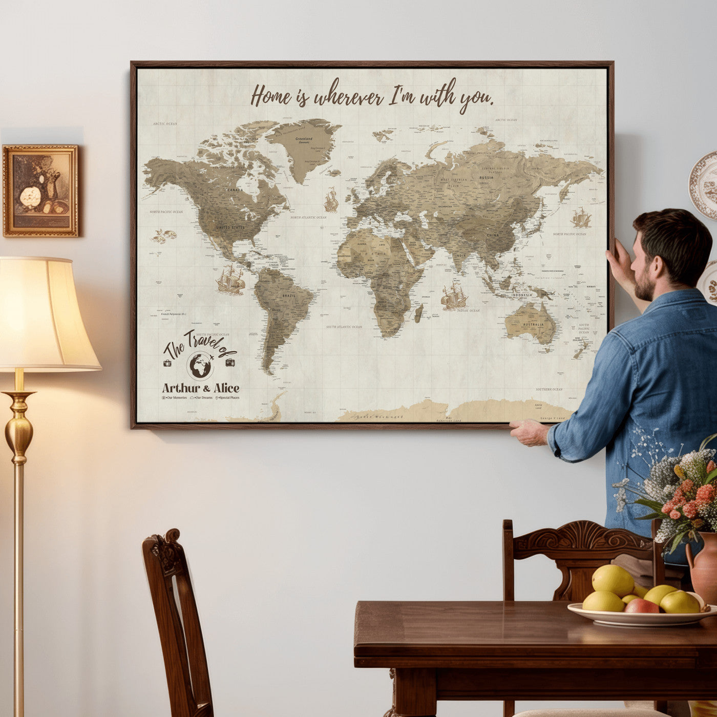 61351027-MGV-CV-36X24 - Custom Push Pin World Map Wall Art Canvas Print – Personalized Travel Tracker with Pins - NEWMAP-11