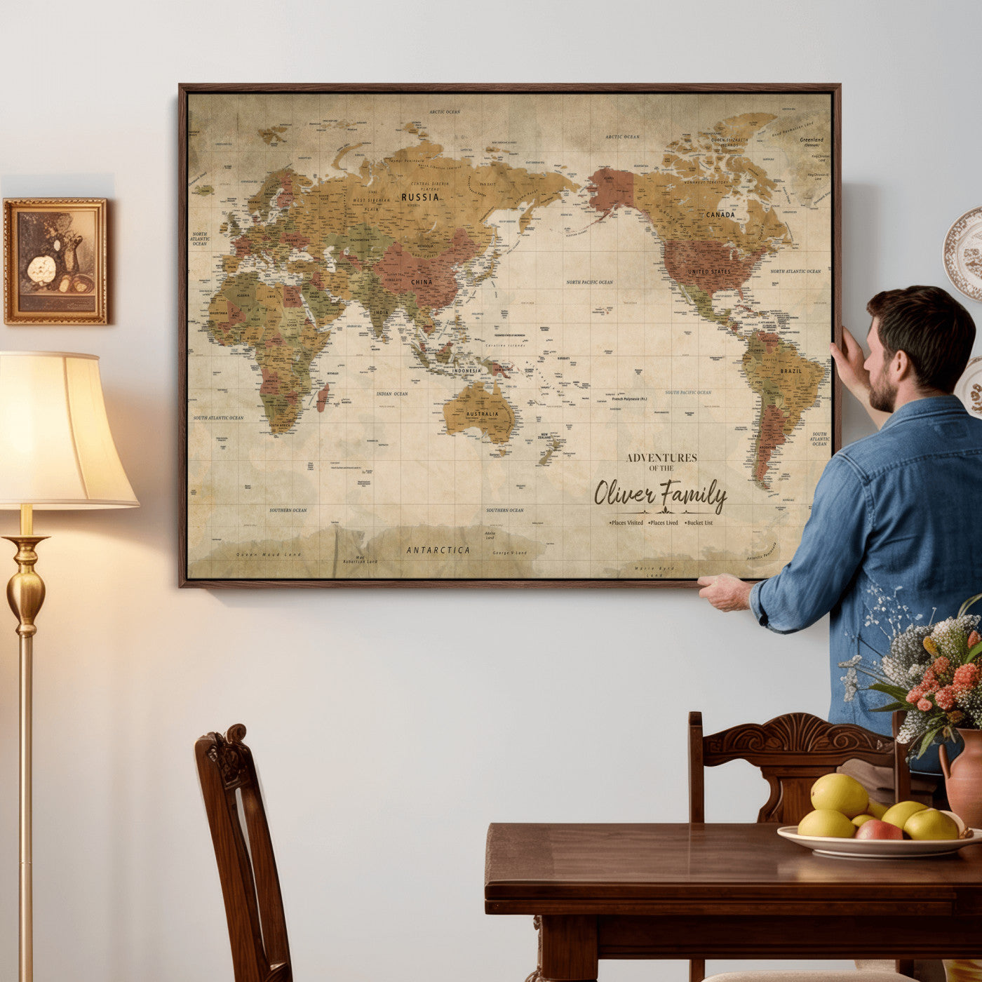 19347393-MGV-CV-36X24 - Custom Push Pin World Map Wall Art Canvas Print – Personalized Travel Tracker with Pins Framed Large for Home and Office Decor