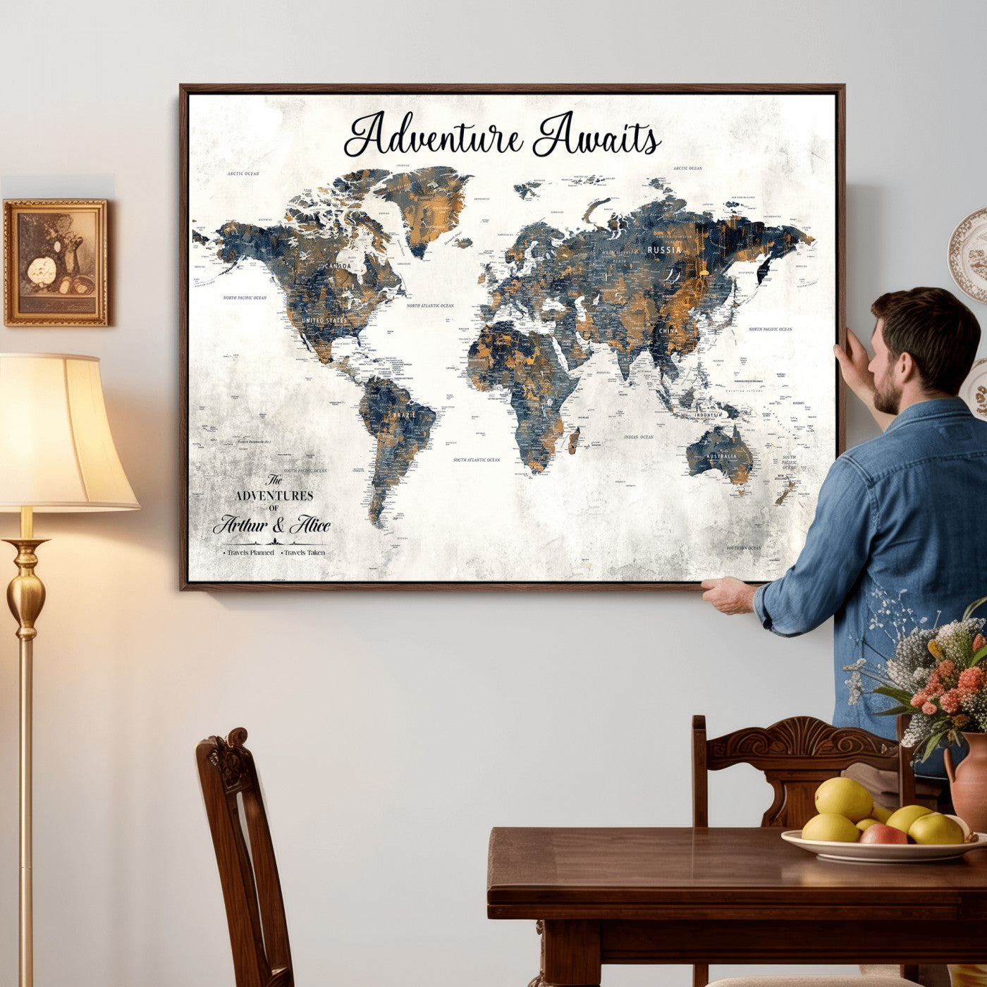 26041262-MGV-CV-36X24 - Custom Push Pin World Map Wall Art Canvas Print – Personalized Travel Tracker with Pins Framed Large Print - NEWMAP-6