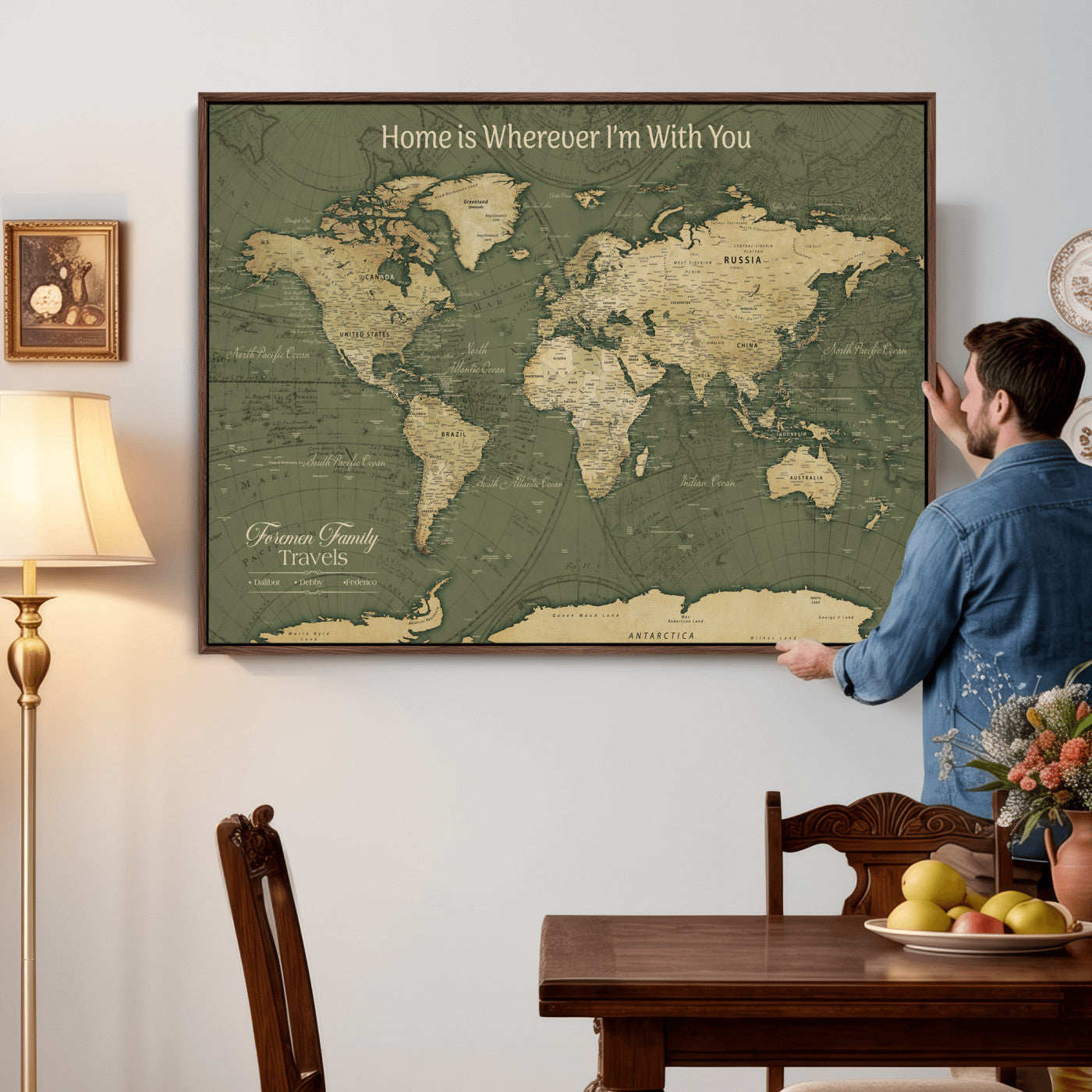 31715895-MGV-CV-36X24 - Custom Push Pin World Map Wall Art Canvas Print – Personalized Travel Tracker with Pins Framed Large for Home and Office Decor