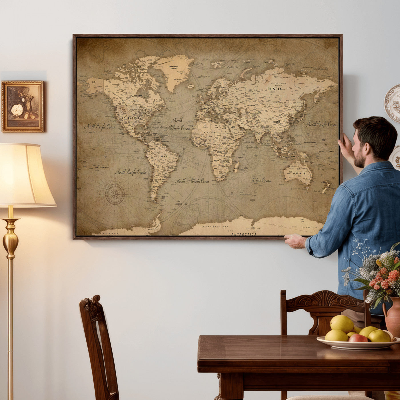 49946617-MGV-CV-36X24 - World Map Wall Art Canvas Print, Modern Decorative Framed Map Artwork Prints for Living Room, Office, Bedroom Wall Decor