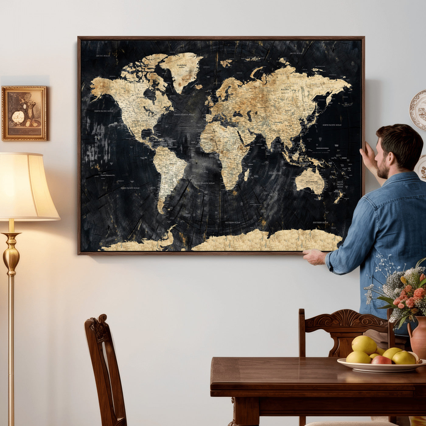 45535041-MGV-CV-36X24 - World Map Wall Art Canvas Print, Modern Decorative Framed Map Artwork Prints for Living Room, Office, Bedroom Wall Decor