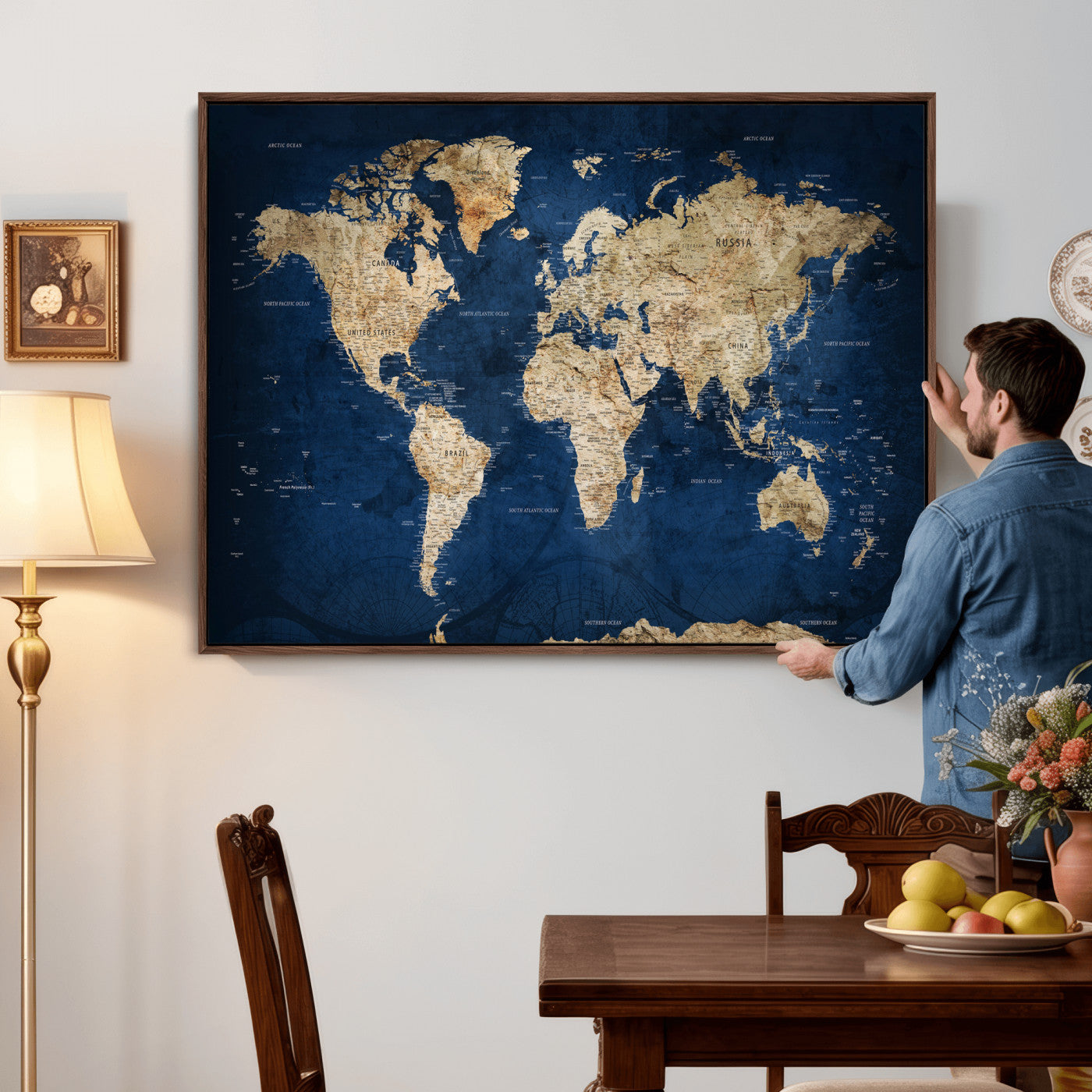 57503519-MGV-CV-36X24 - World Map Wall Art Canvas Print, Modern Decorative Framed Map Artwork Prints for Living Room, Office, Bedroom Wall Decor