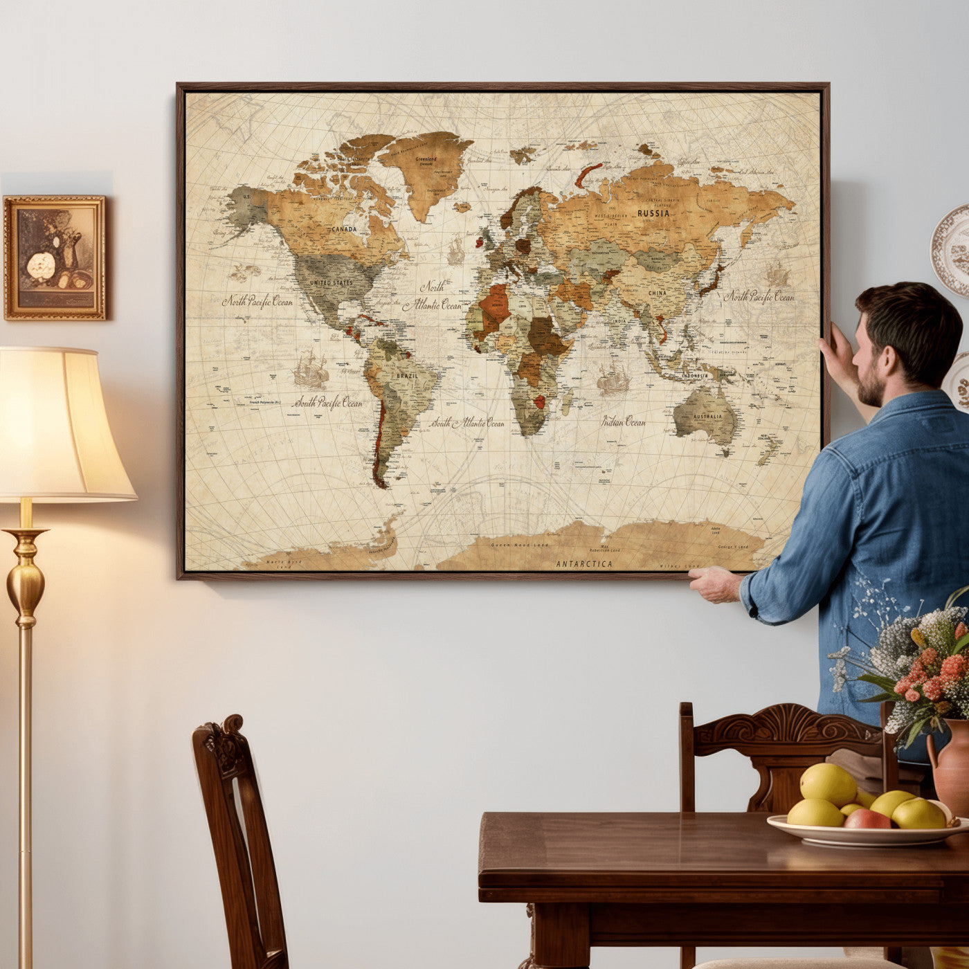 30704397-MGV-CV-36X24 - World Map Wall Art Canvas Print, Modern Decorative Framed Map Artwork Prints for Living Room, Office, Bedroom Wall Decor