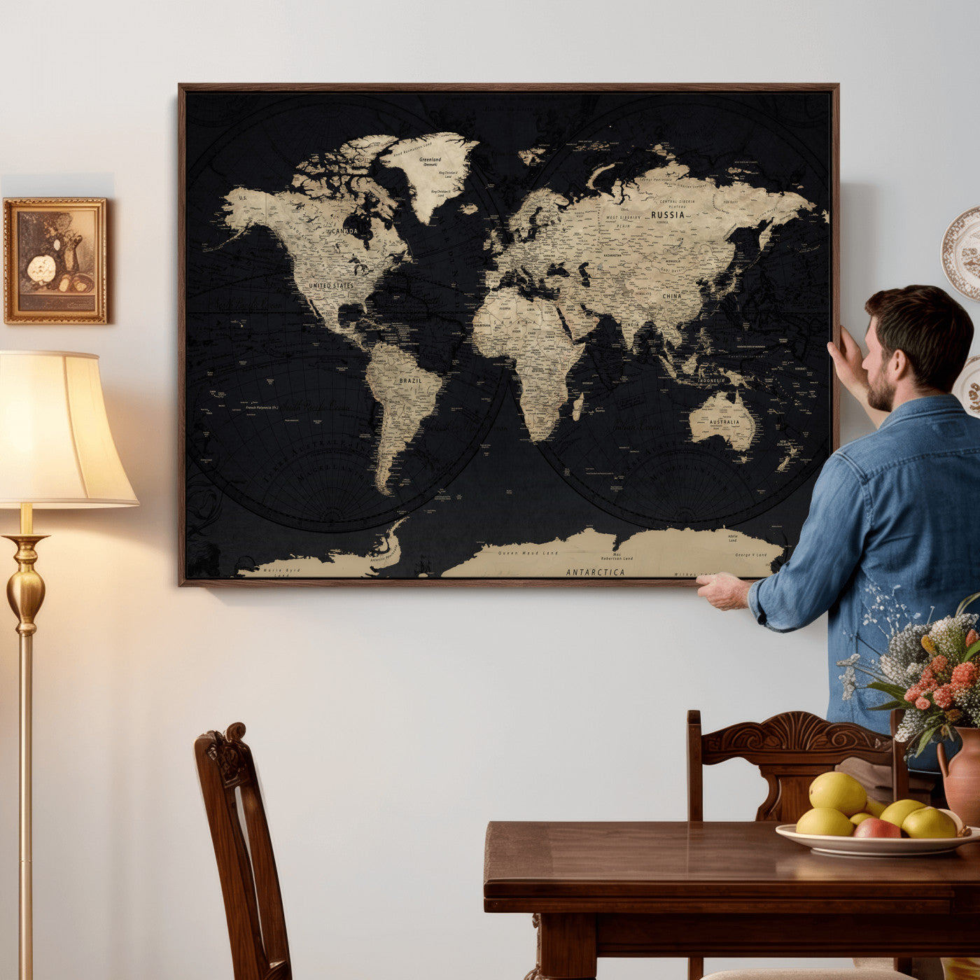 61835687-MGV-CV-36X24 - World Map Wall Art Canvas Print, Modern Decorative Framed Map Artwork Prints for Living Room, Office, Bedroom Wall Decor