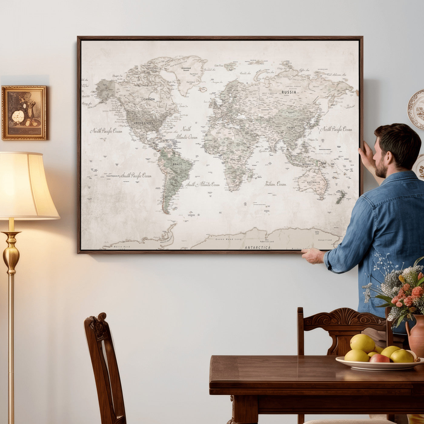 90355419-MGV-CV-36X24 - World Map Wall Art Canvas Print, Modern Decorative Framed Map Artwork Prints for Living Room, Office, Bedroom Wall Decor