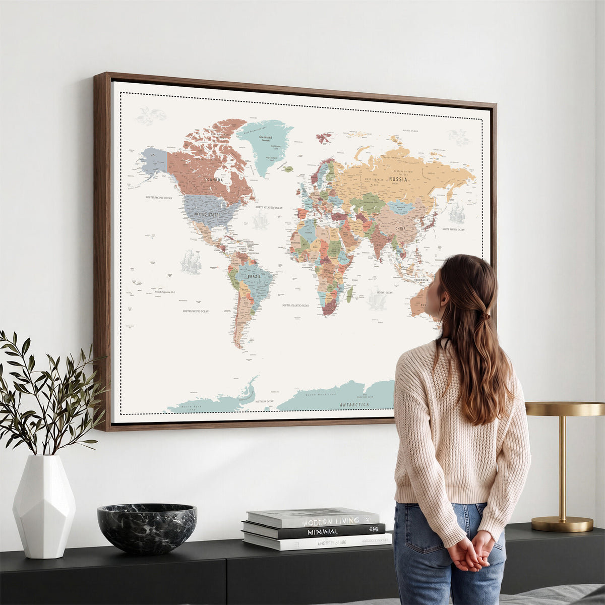 63447567-MGV-CV-36X24 - Pastel Colors World Map Wall Art Canvas Print
