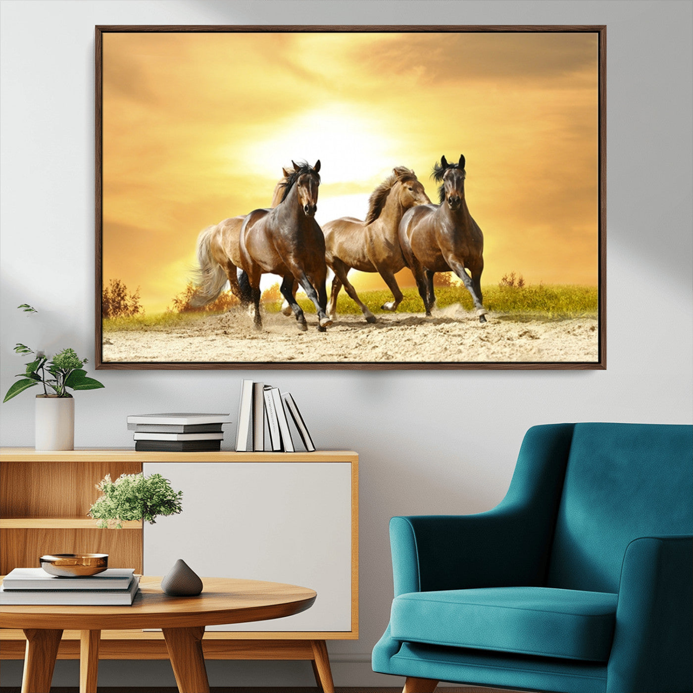 44763-MGV-CV-36X24-Wild Horses Wall Art Canvas Print – Framed Galloping Herd Animal Artwork for Home, Office, Living Room, Guest Room