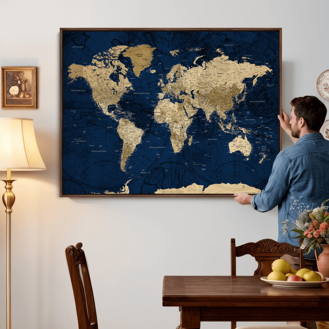 54770746-MGV-CV-36X24 - World Map Wall Art Canvas Print, Modern Decorative Framed Map Artwork Prints for Living Room, Office, Bedroom Wall Decor
