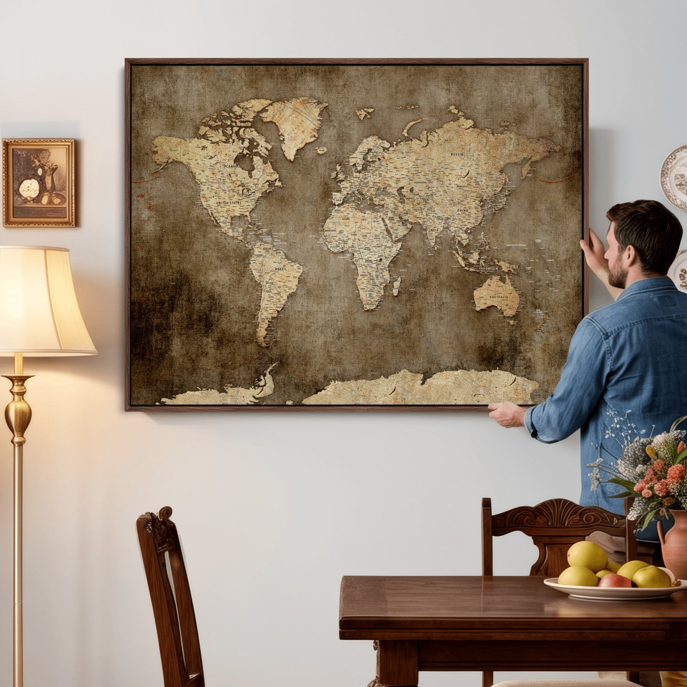 35847542-MGV-CV-36X24 - World Map Wall Art Canvas Print, Modern Decorative Framed Map Artwork Prints for Living Room, Office, Bedroom Wall Decor