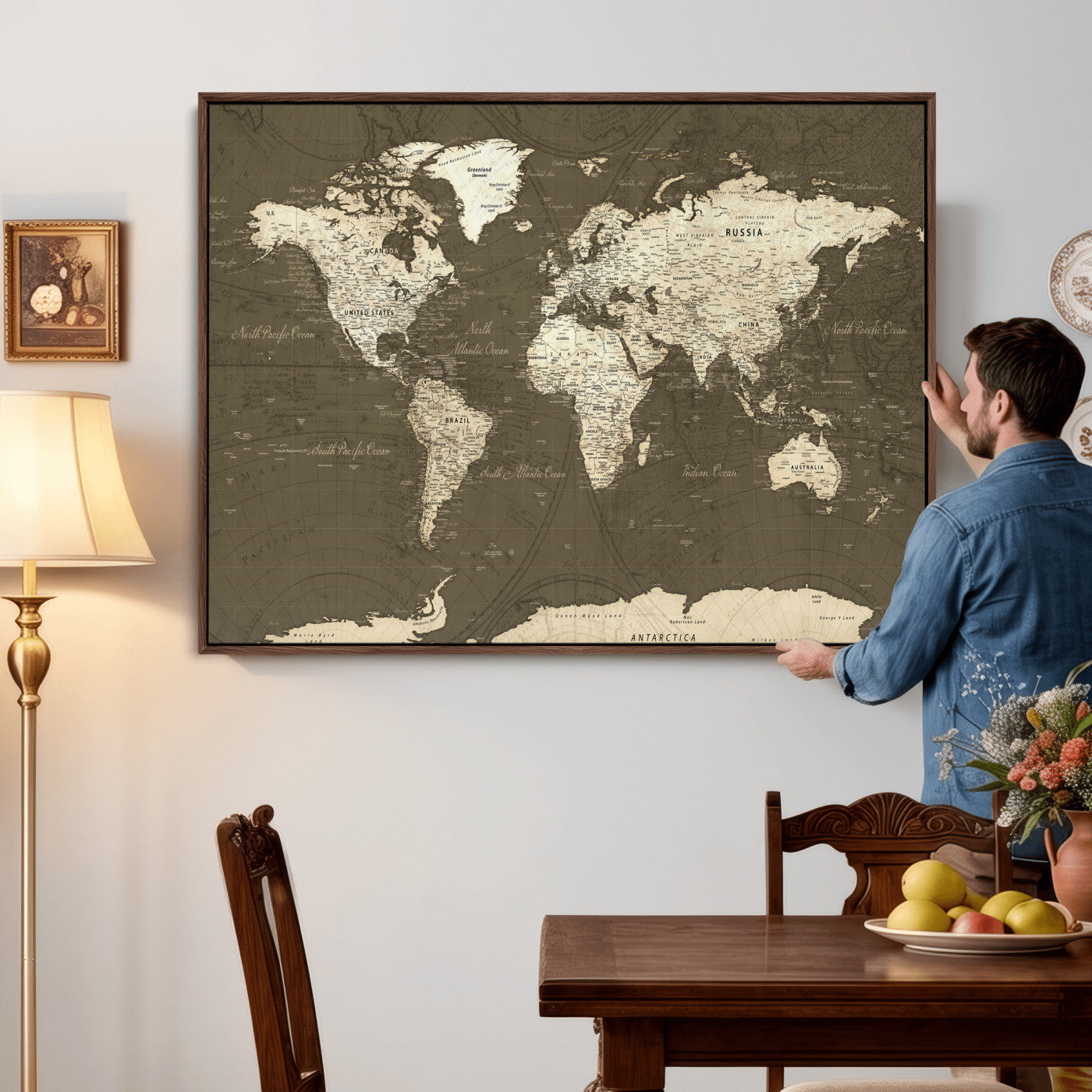 33202610-MGV-CV-36X24 - World Map Wall Art Canvas Print, Modern Decorative Framed Map Artwork Prints for Living Room, Office, Bedroom Wall Decor