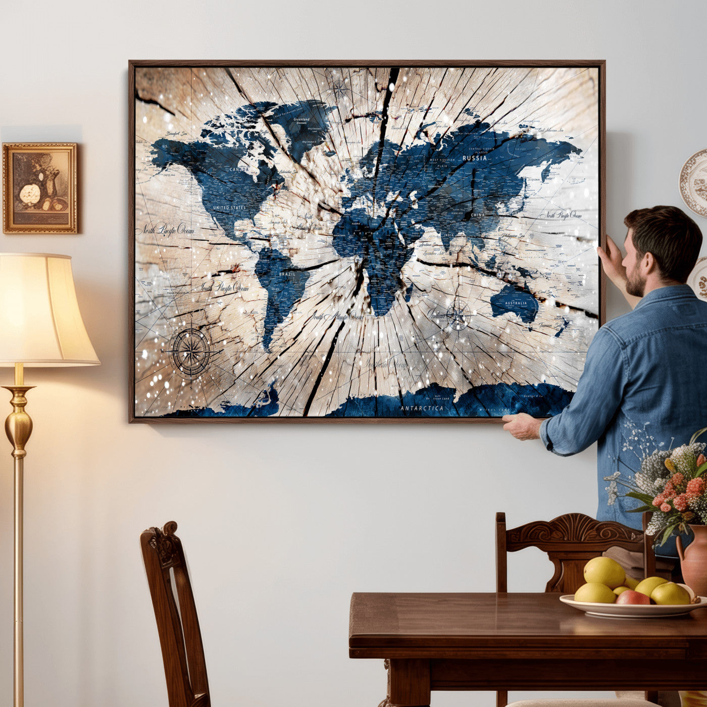 19478704-MGV-CV-36X24 - World Map Wall Art Canvas Print, Modern Decorative Framed Map Artwork Prints for Living Room, Office, Bedroom Wall Decor