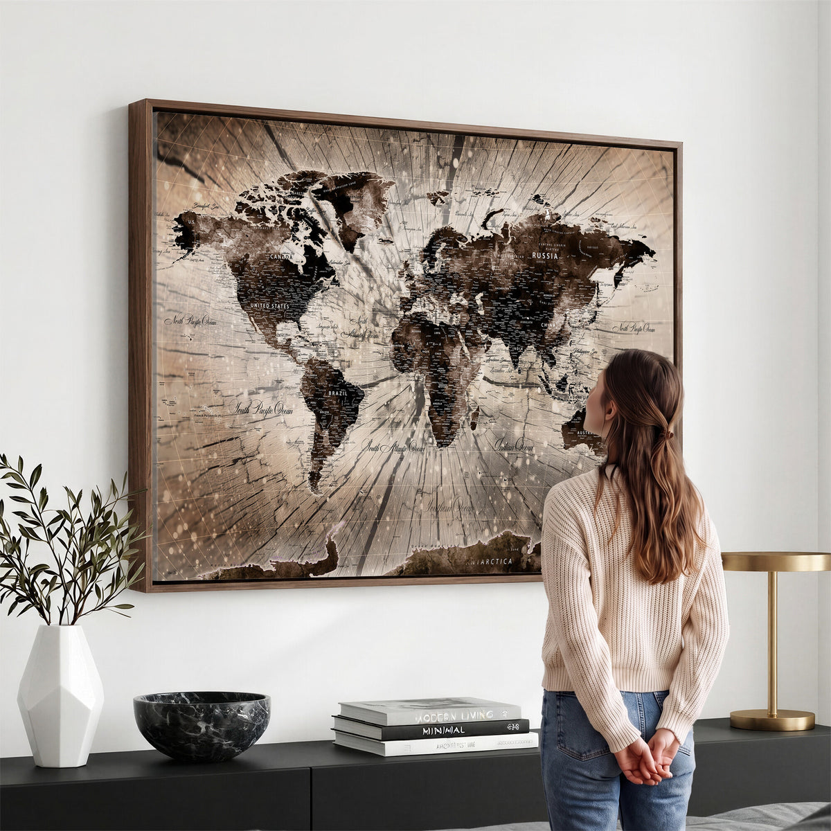 94623295-MGV-CV-36X24 - World Map Wall Art Canvas Print, Modern Decorative Framed Map Artwork Prints for Living Room, Office, Bedroom Wall Decor