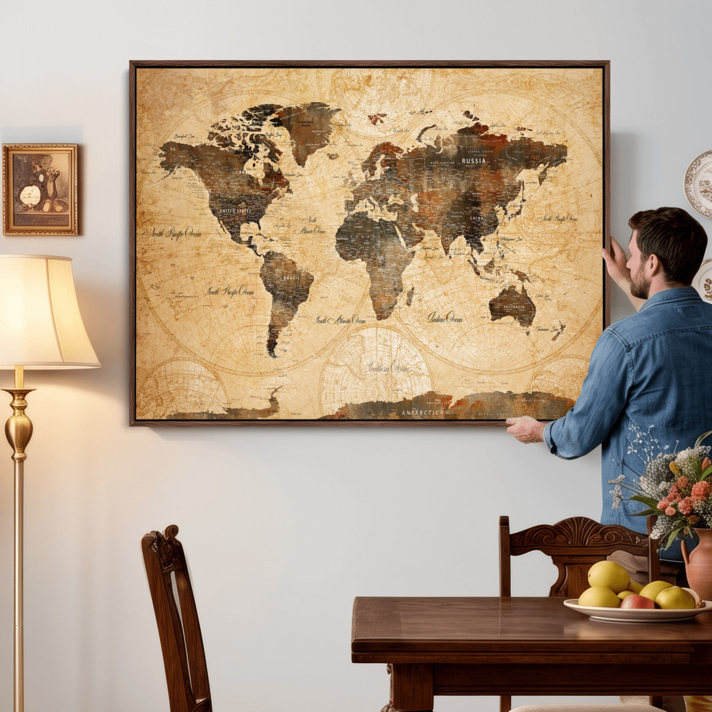 63156625-MGV-CV-36X24 - World Map Wall Art Canvas Print, Modern Decorative Framed Map Artwork Prints for Living Room, Office, Bedroom Wall Decor