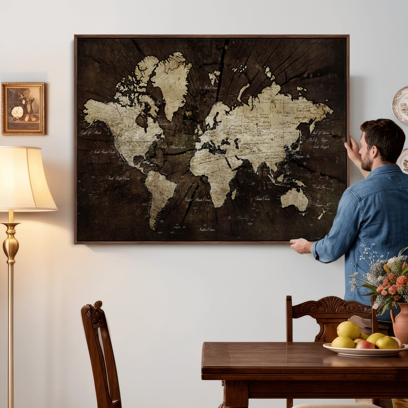 40991509-MGV-CV-36X24 - World Map Wall Art Canvas Print, Modern Decorative Framed Map Artwork Prints for Living Room, Office, Bedroom Wall Decor