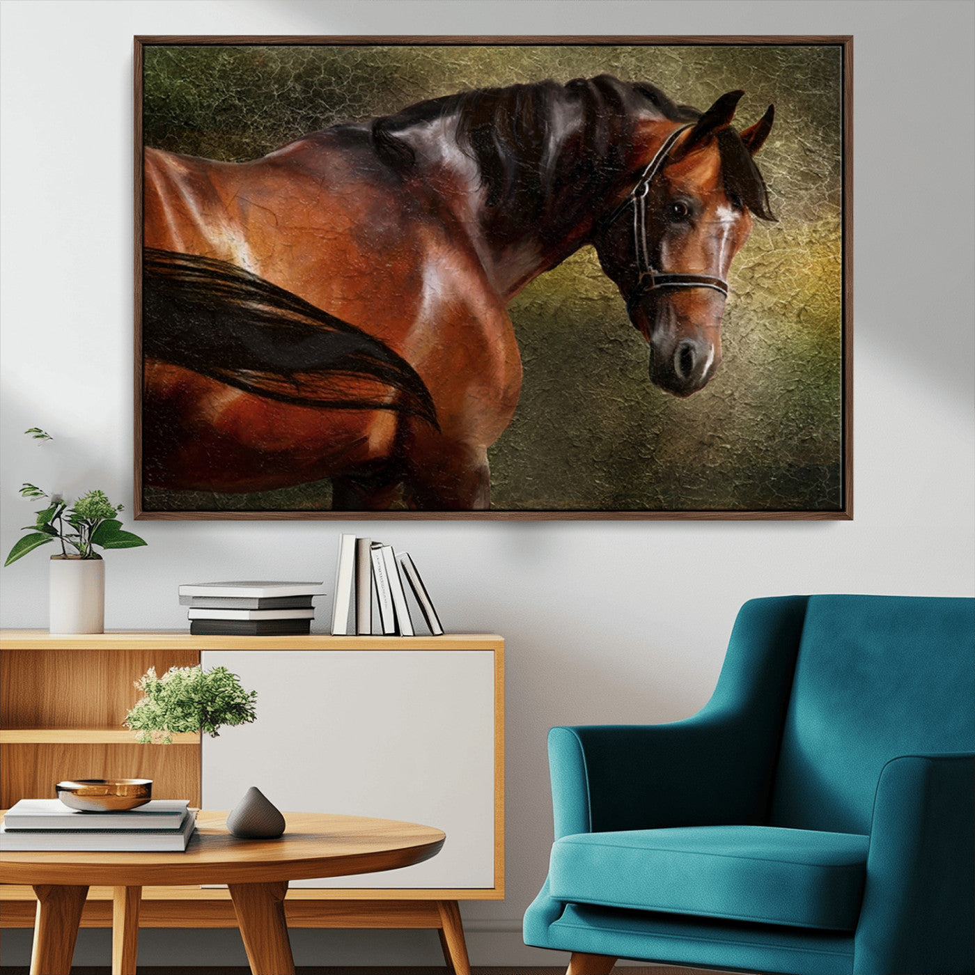 76810-MGV-CV-36X24-Majestic Brown Horse Wall Art Canvas Print – Framed Equestrian Artwork with Elegant Stallion Artwork for Home or Office Decor