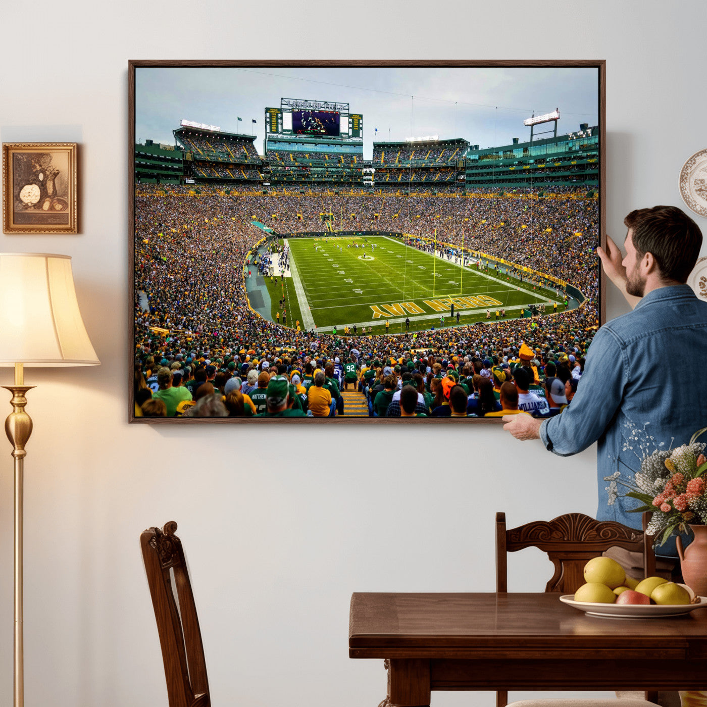 56521752-MGV-CV-36X24 - Green Bay Packers Stadium Wall Art Canvas Print, Lambeau Field Football Stadium Artwork, Framed Wall Art Ready to Hang