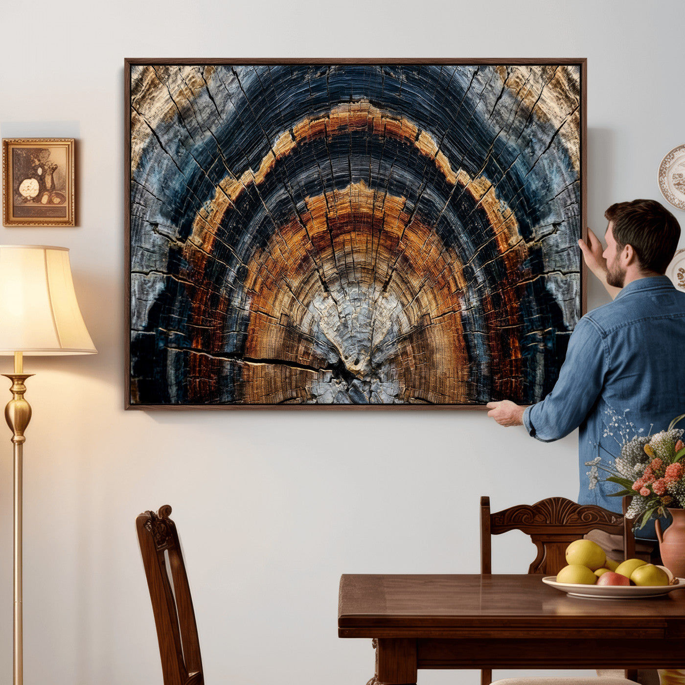 92693966A-MGV-CV-36X24 - Abstract Wood Grain Canvas Print, Tree Ring Pattern Wall Art, Framed Canvas Ready to Hang